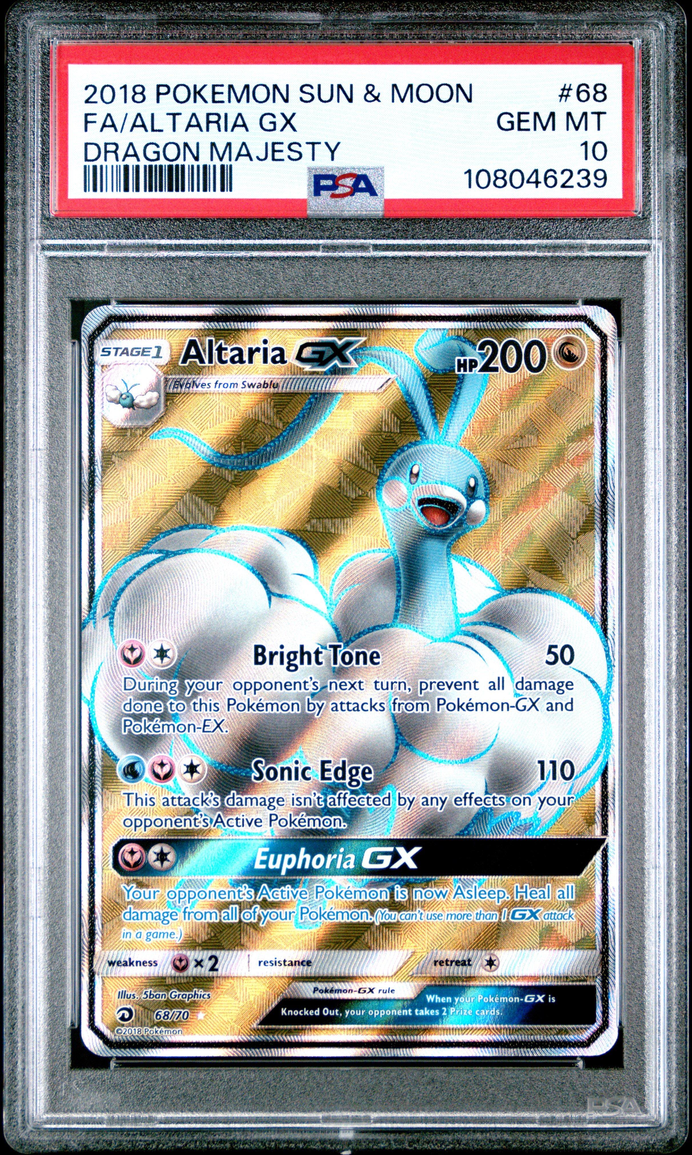 2018 Pokemon Sun & Moon Dragon Majesty 68 Full Art/altaria Gx PSA 10