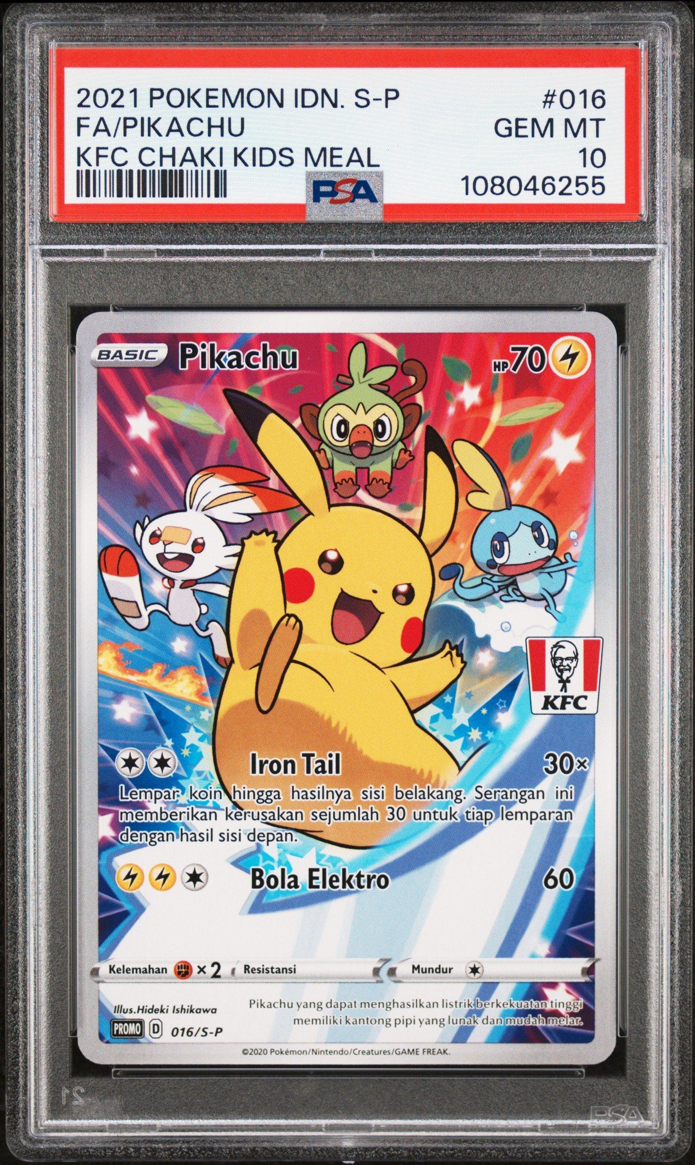 2021 Pokemon Indonesian S Promo 016 Full Art/pikachu Kfc Chaki Kids Meal PSA 10