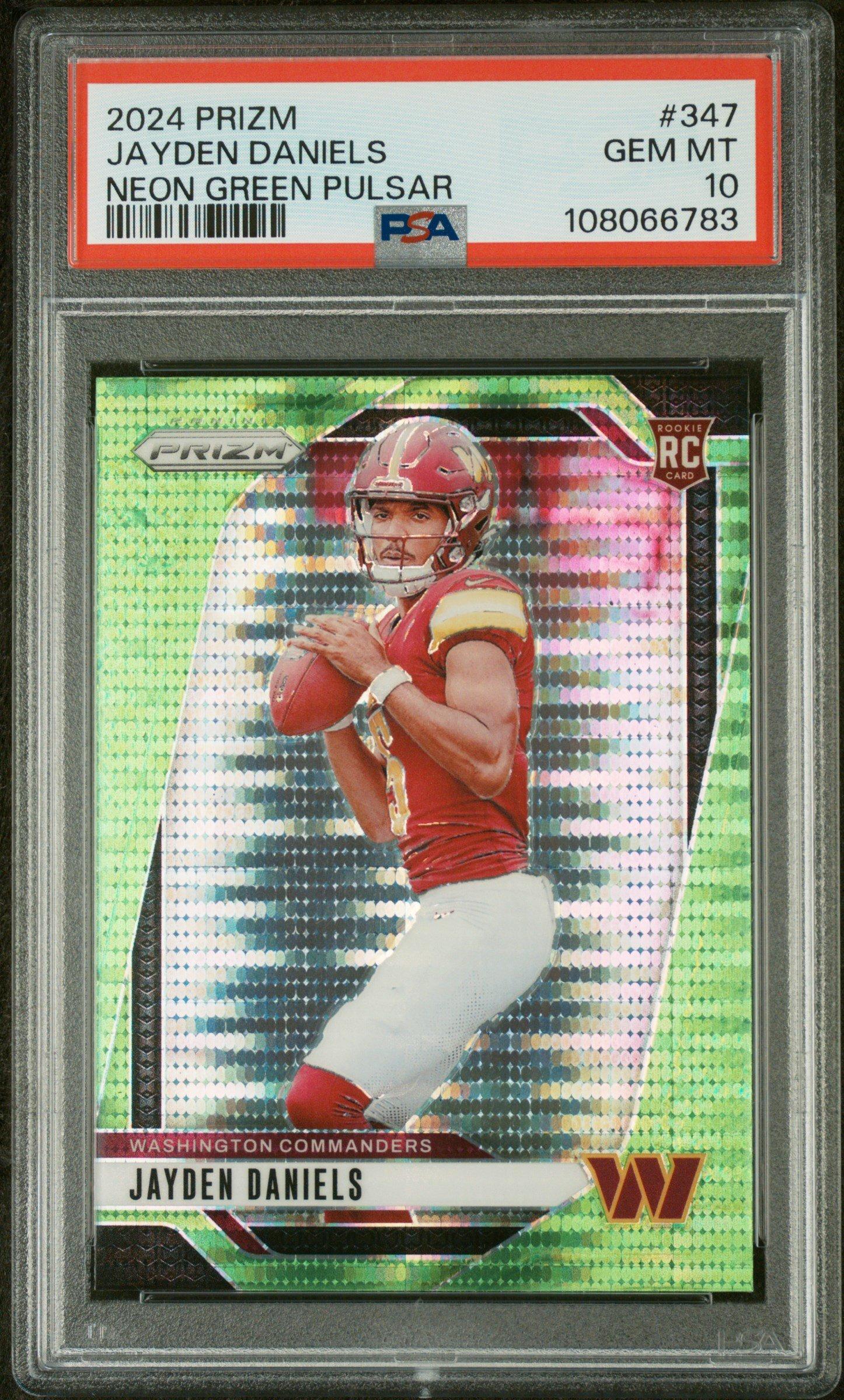 2024 Panini Prizm 347 Jayden Daniels Neon Green Pulsar PSA