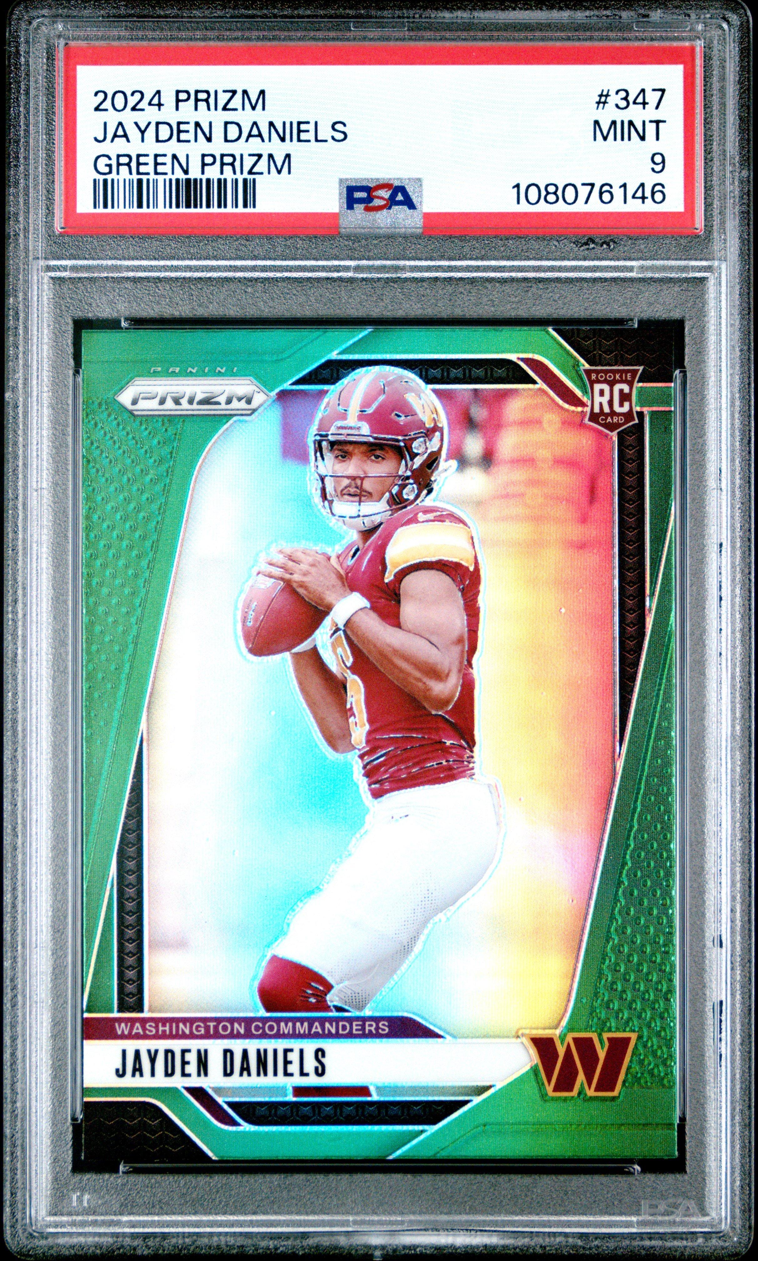 2024 Panini Prizm 347 Jayden Daniels Green Prizm PSA 9