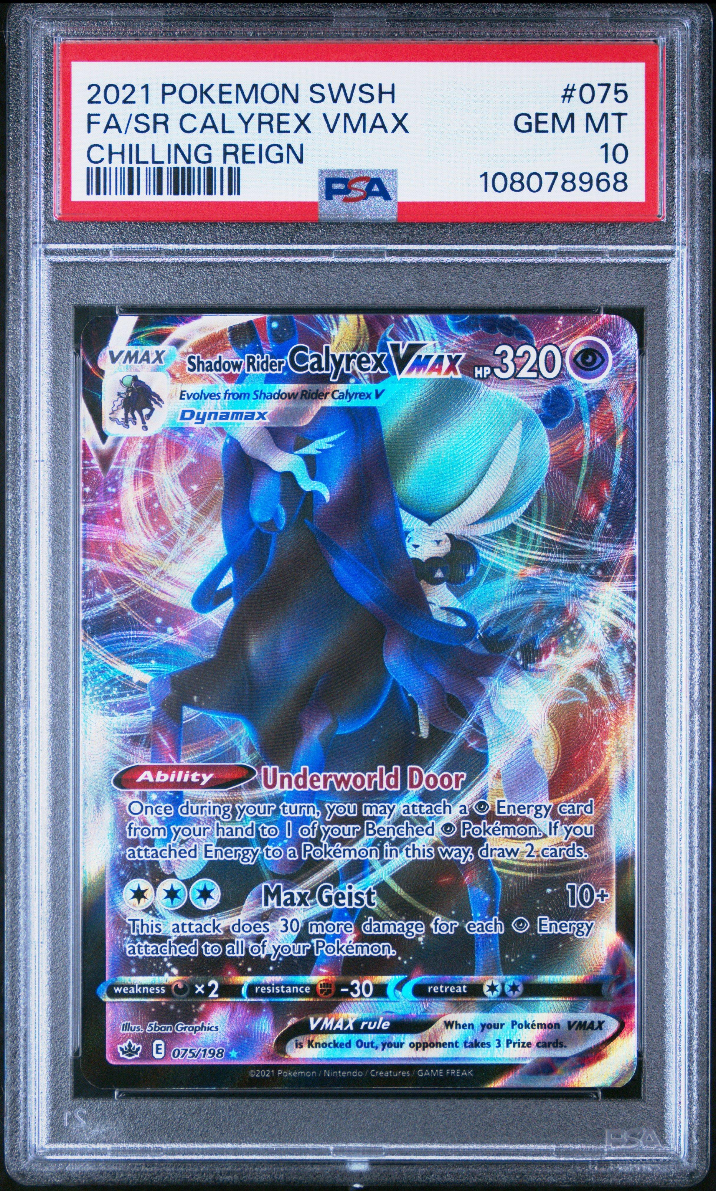 2021 Pokemon Sword & Shield Chilling Reign 075 Full Art/shadow Rider Calyrex Vmax PSA 10