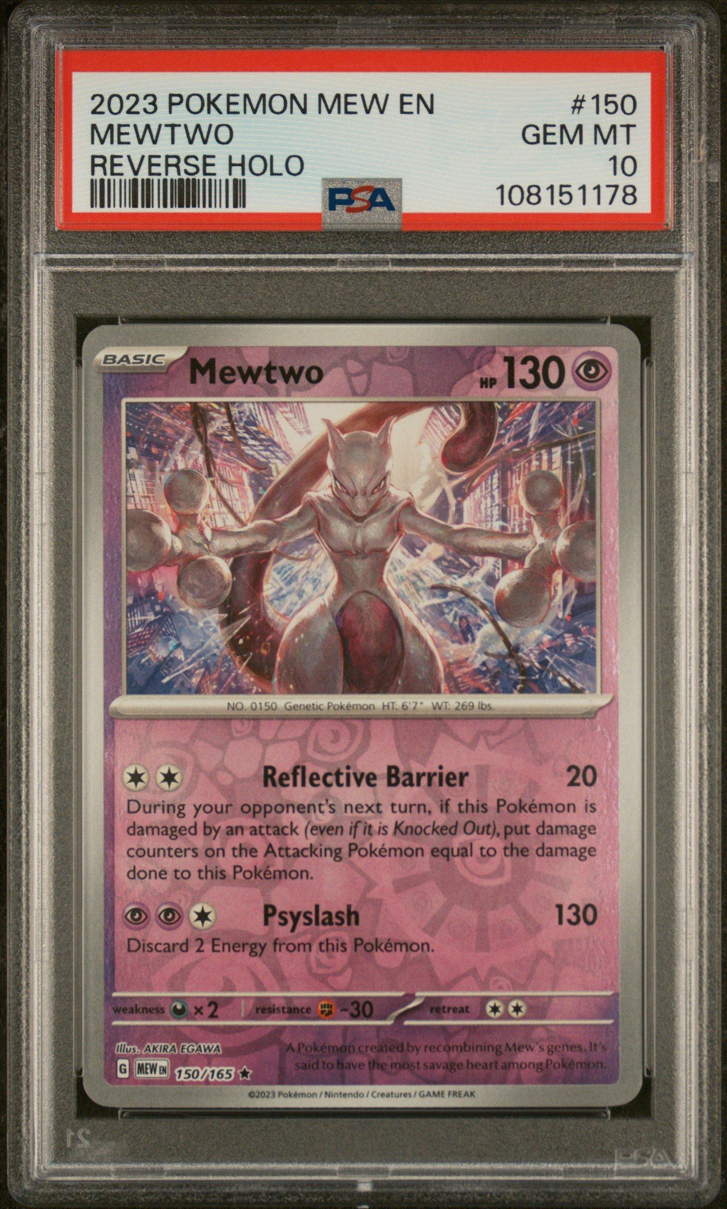 2023 Pokemon Mew En-151 150 Mewtwo Reverse Holo PSA 10 Graded Card