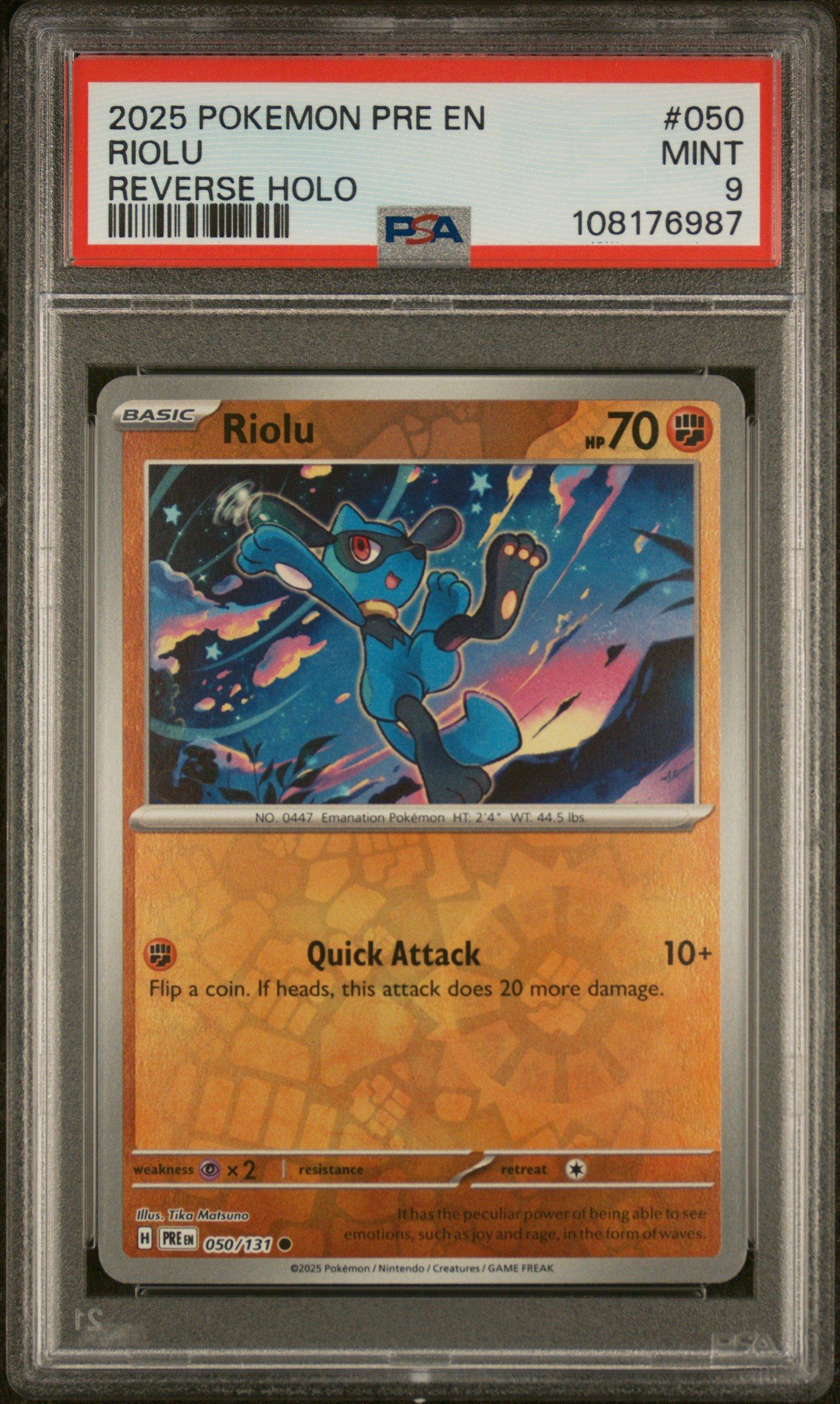 2025 Pokemon Pre En-prismatic Evolutions 050 Riolu Reverse Holo PSA 9