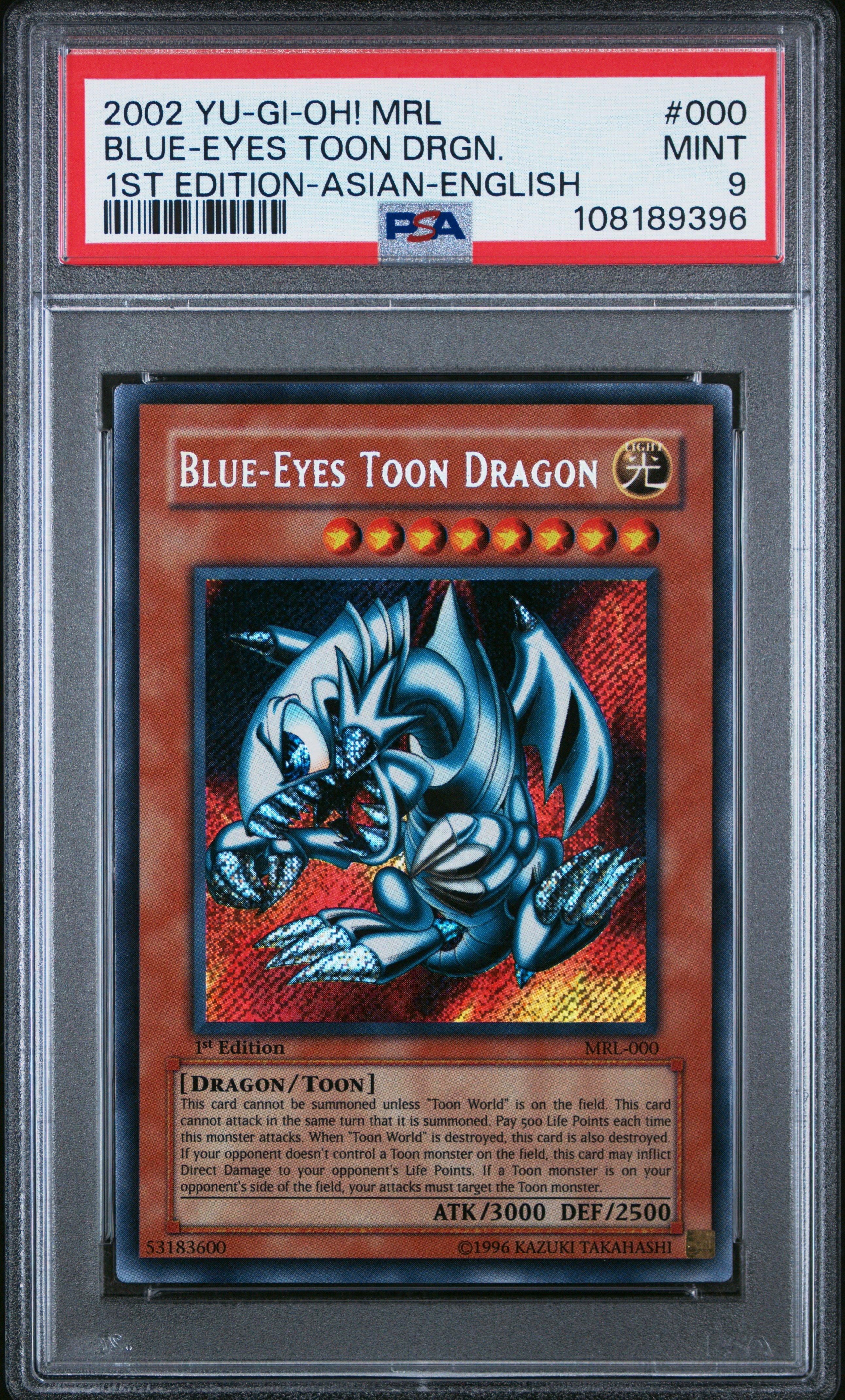 2002 Yu-gi-oh! Mrl-magic Ruler 000 Blue-eyes Toon Dragon 1st Edition-asian-english PSA 9