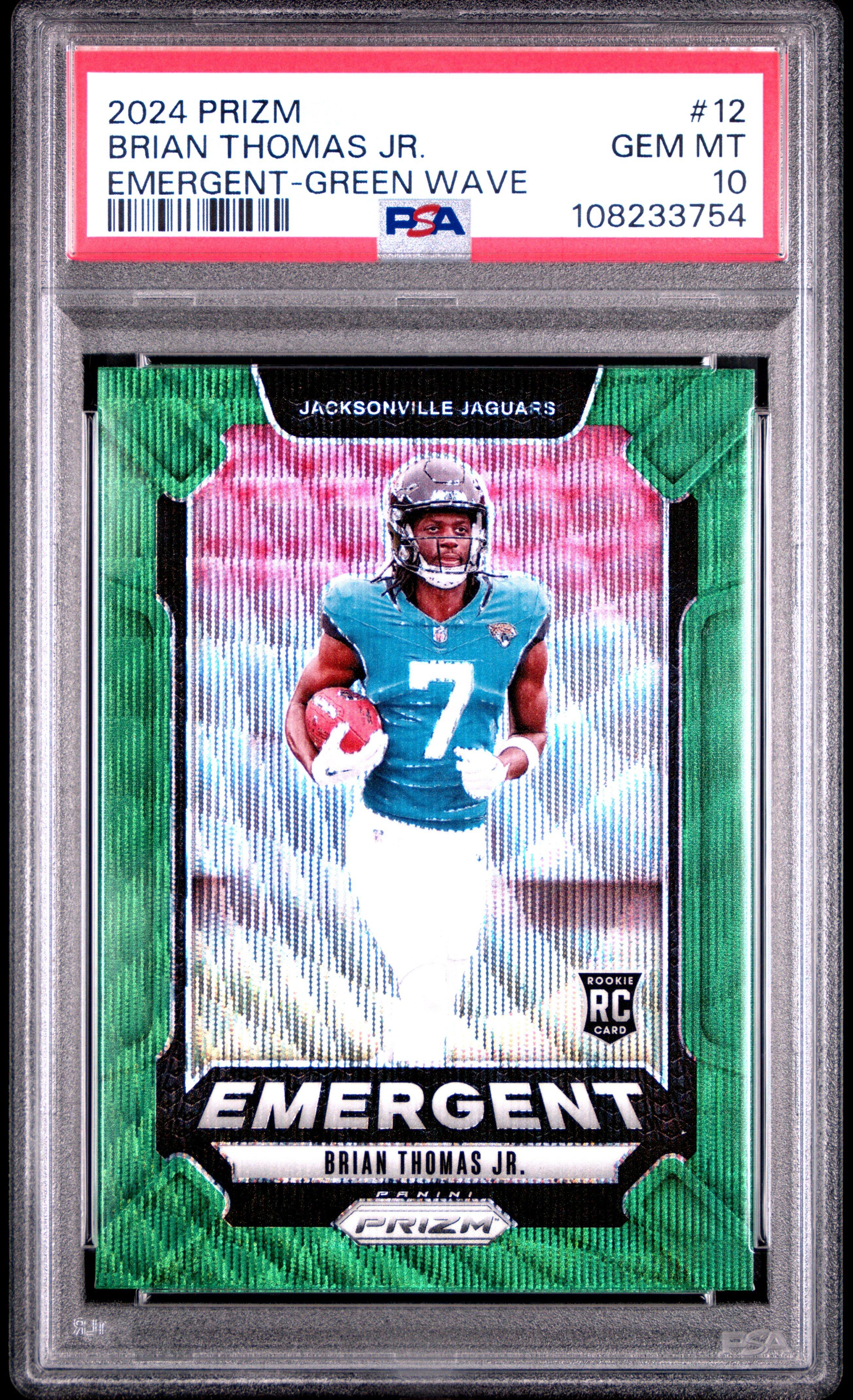 2024 Panini Prizm Emergent 12 Brian Thomas Jr. Green Wave PSA 10