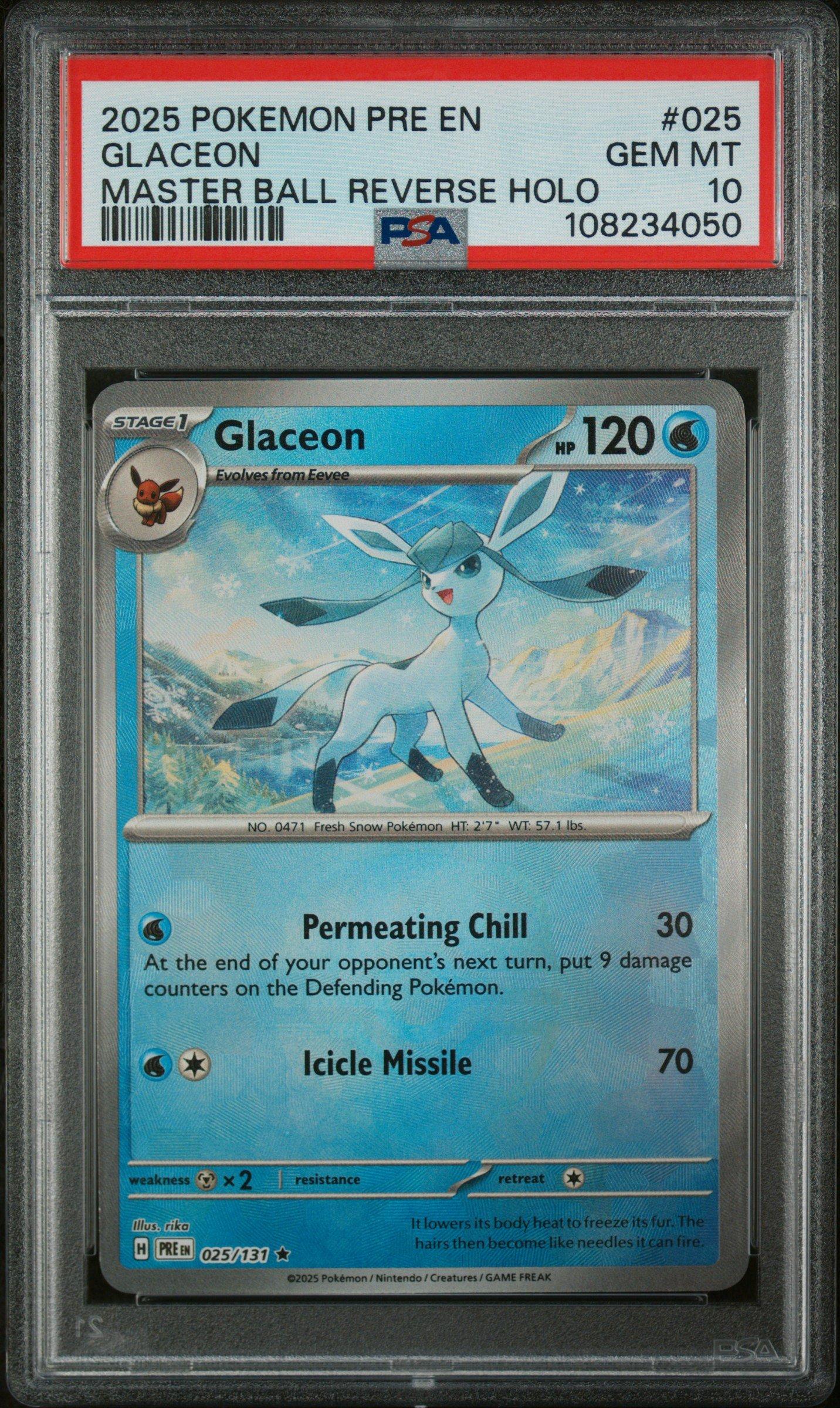 2025 Pokemon Pre En-prismatic Evolutions 025 Glaceon Master Ball