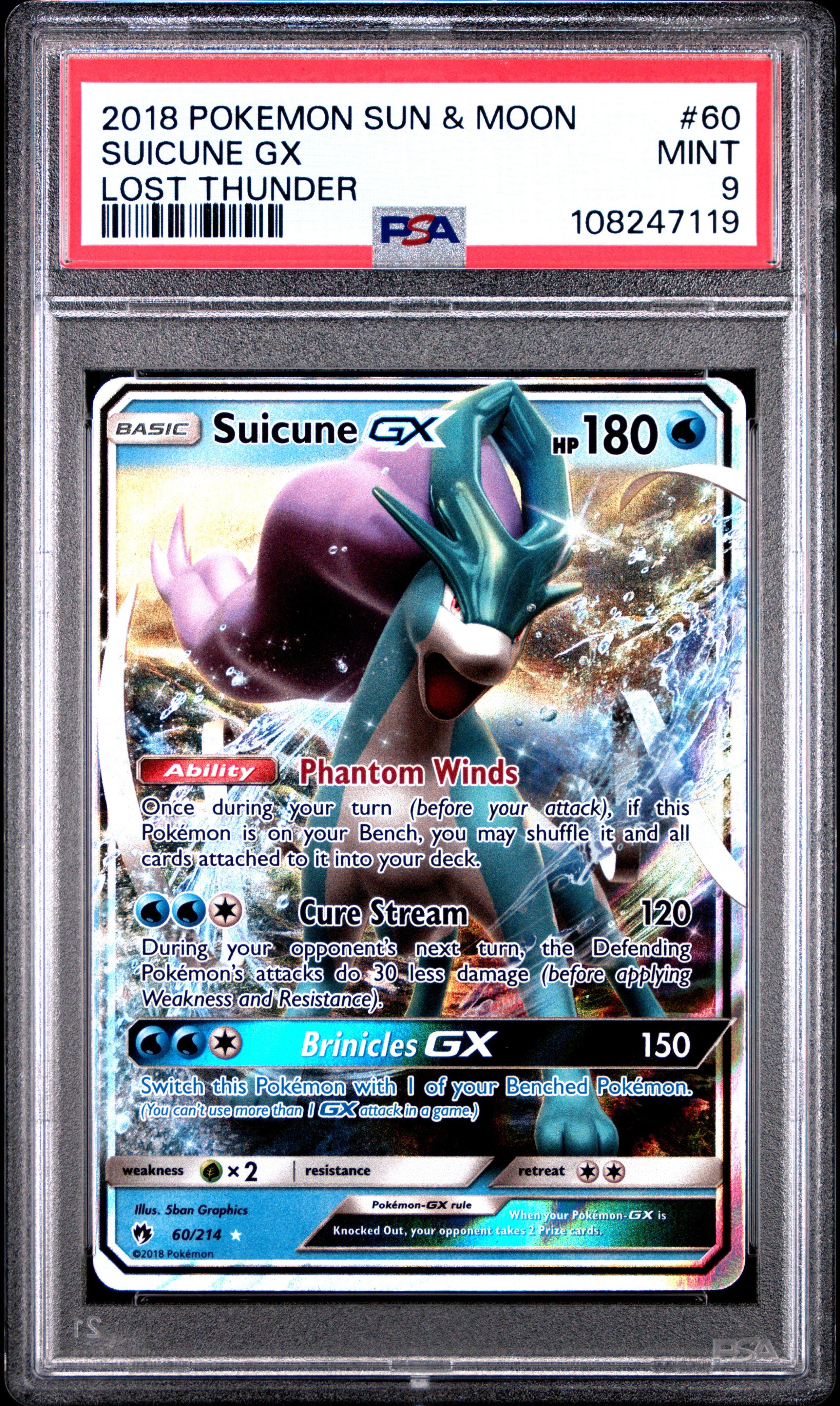 2018 Pokemon Sun & Moon Lost Thunder 60 Suicune Gx PSA 9