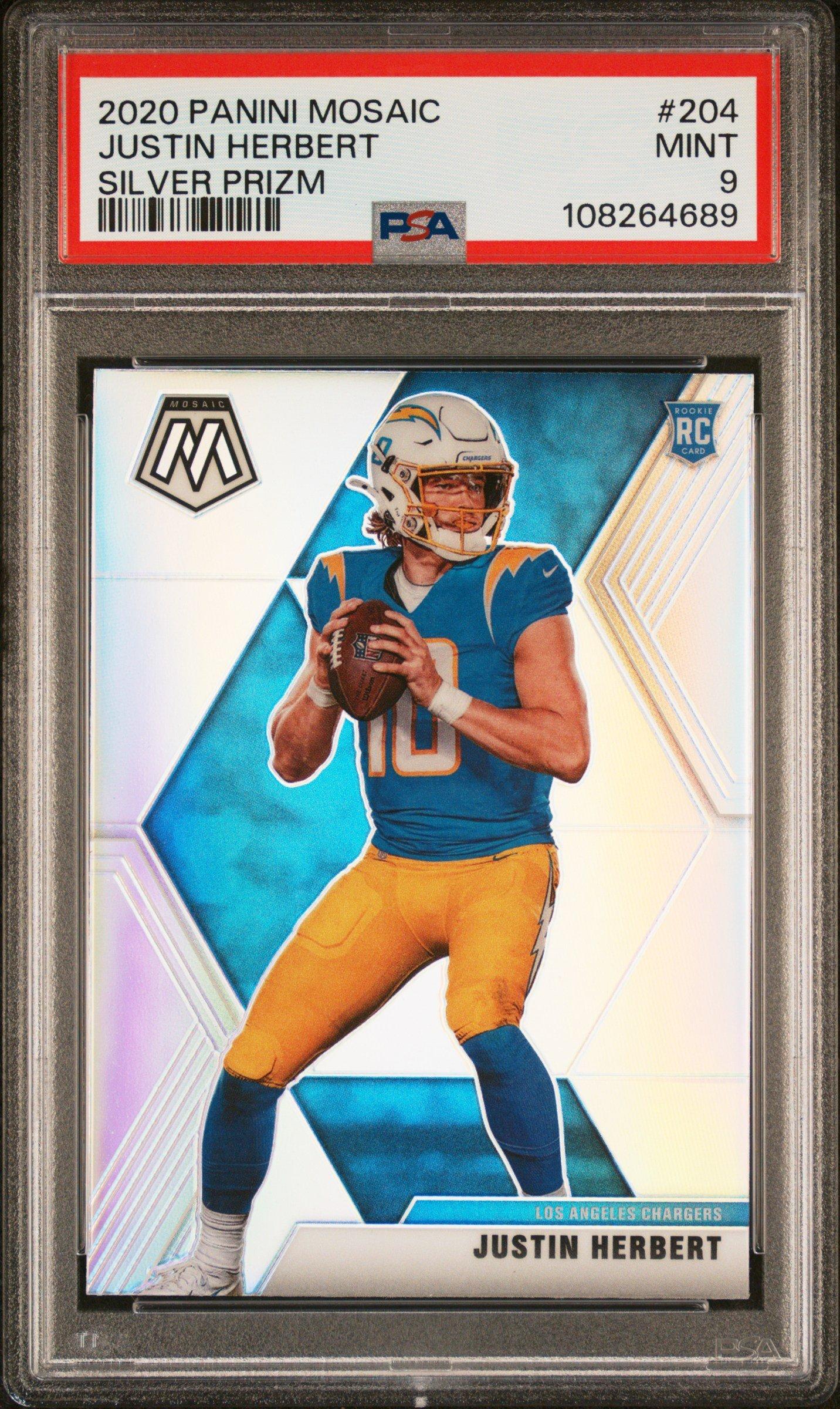 justin herbert graded rookie cards 2020 Panini Mosaic 204 Silver Prizm PSA 9 Card Chargers Justin Herbert 2020 Panini