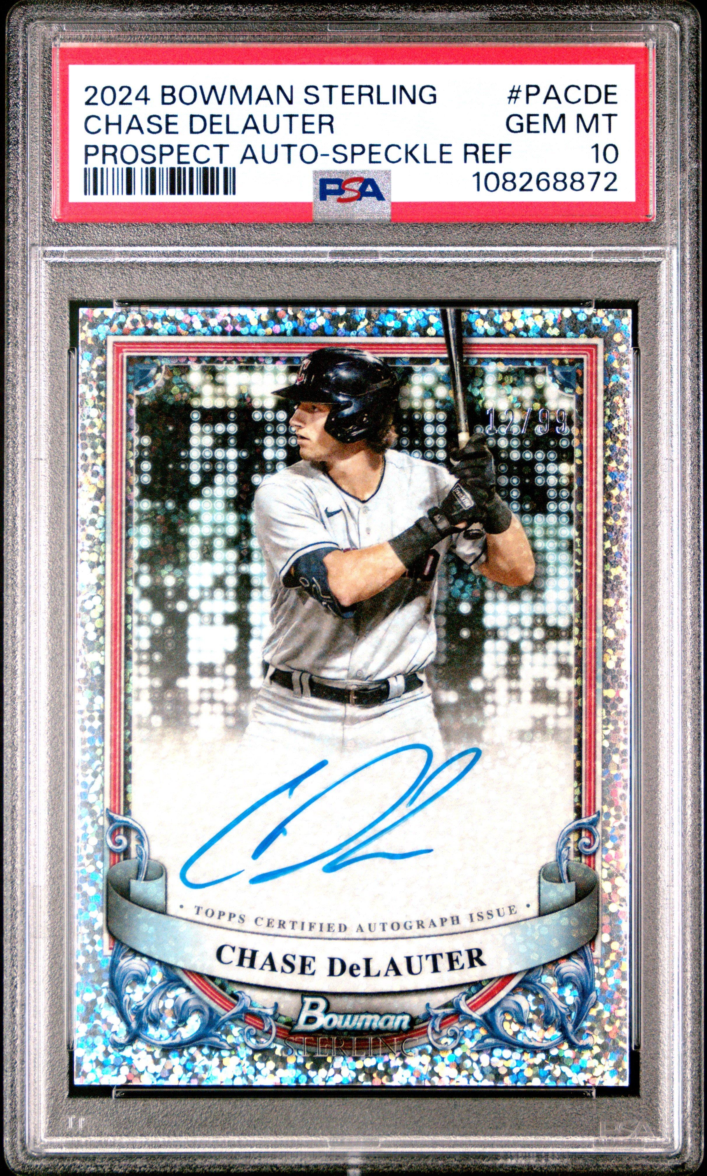2024 Bowman Sterling Prospect Autographs Pacde Chase Delauter Speckle Refractor PSA 10