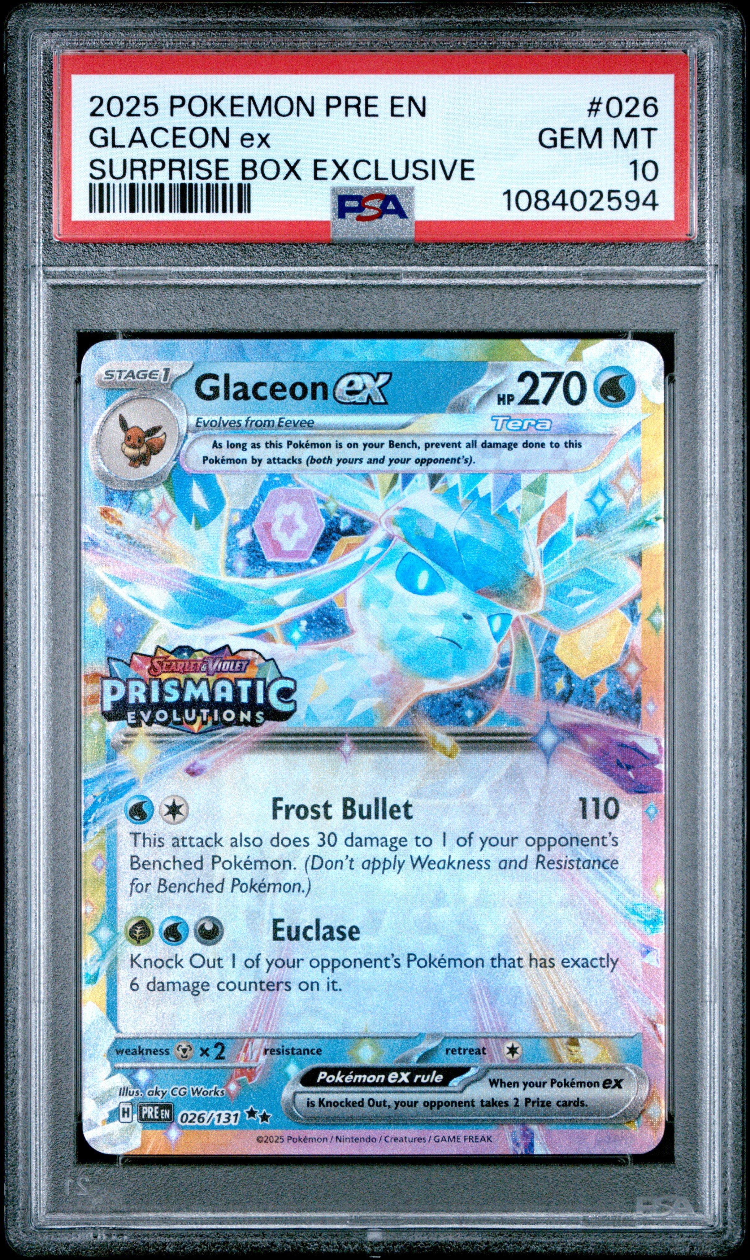 2025 Pokemon Pre En-prismatic Evolutions 026 Glaceon Ex Surprise