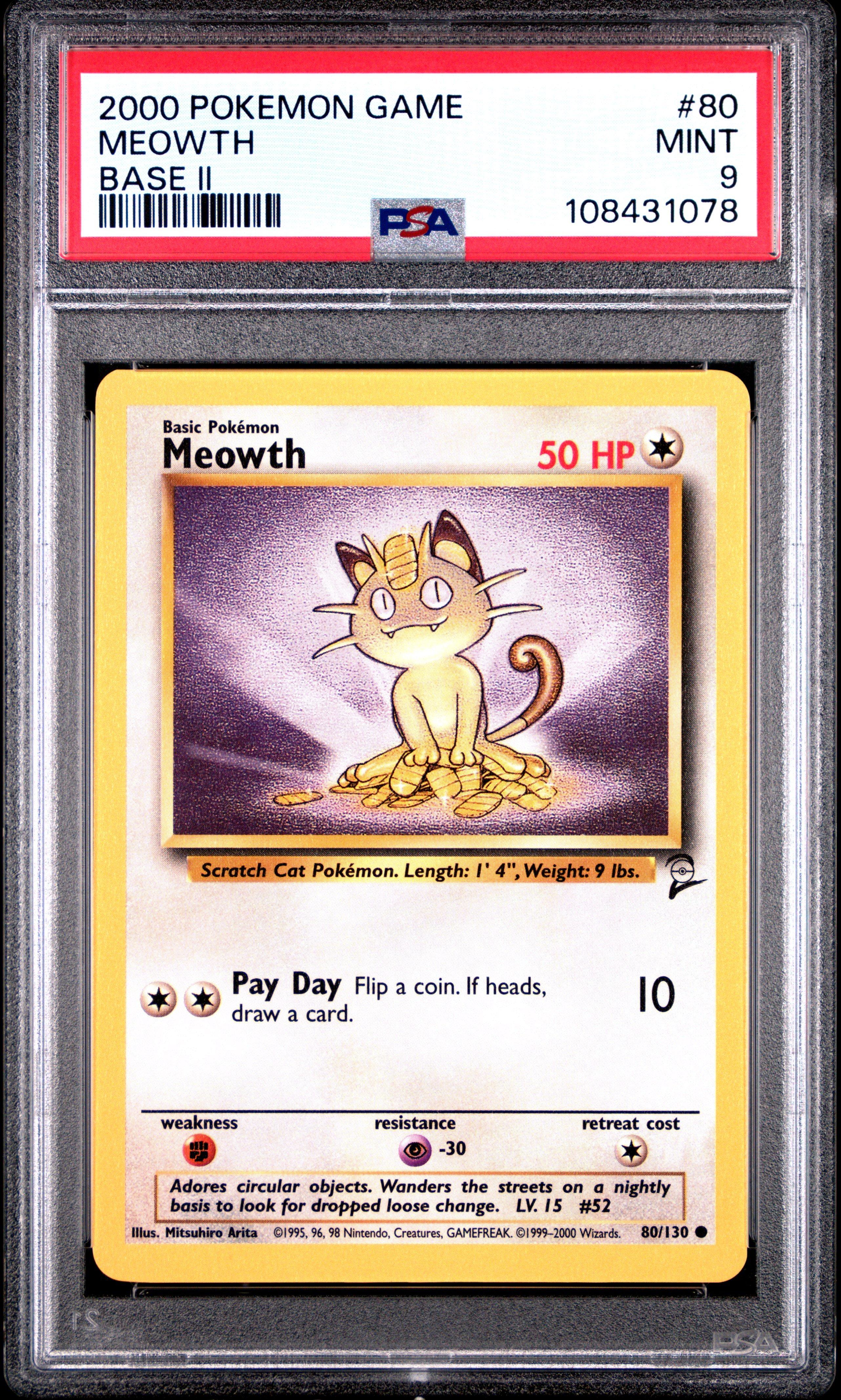 2000 Pokemon Game Base Ii 80 Meowth PSA 9