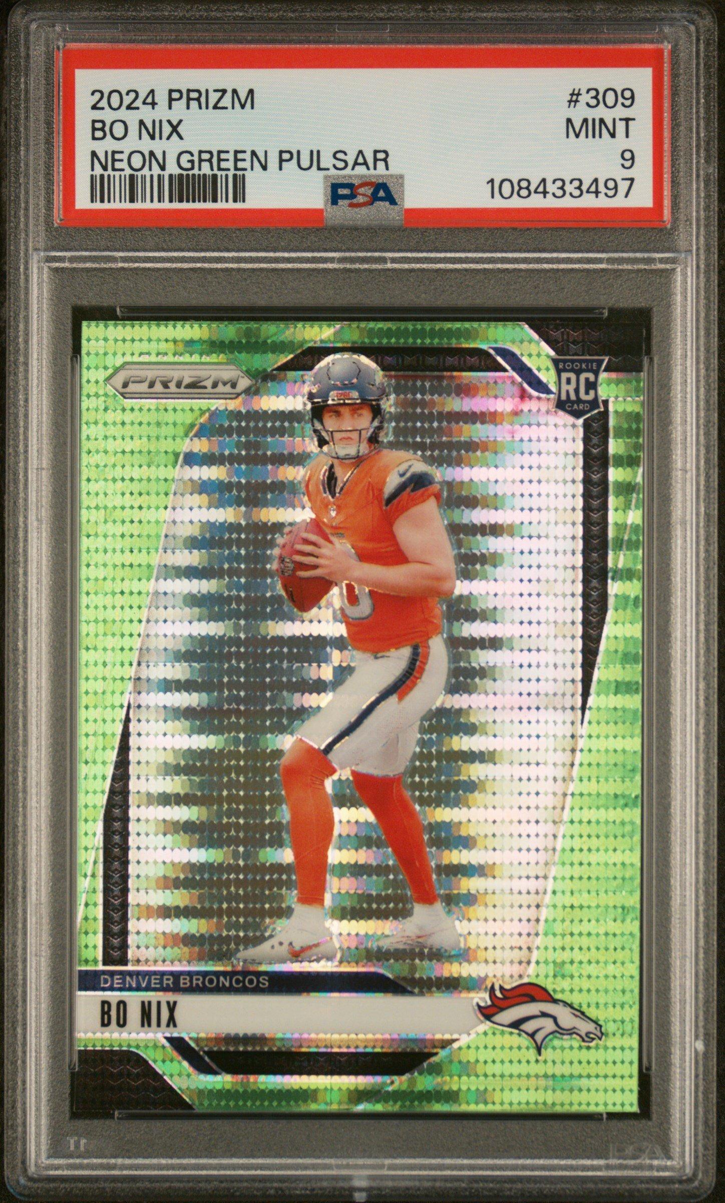 2024 Panini Prizm 309 Bo Nix Neon Green Pulsar PSA