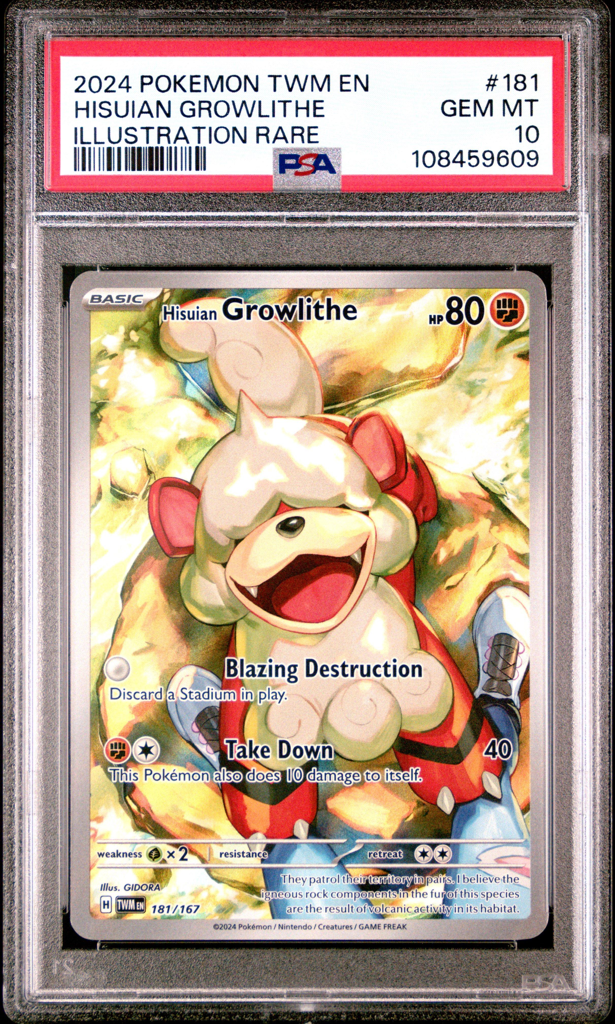2024 Pokemon Twm En-twilight Masquerade 181 Hisuian Growlithe Illustration Rare PSA