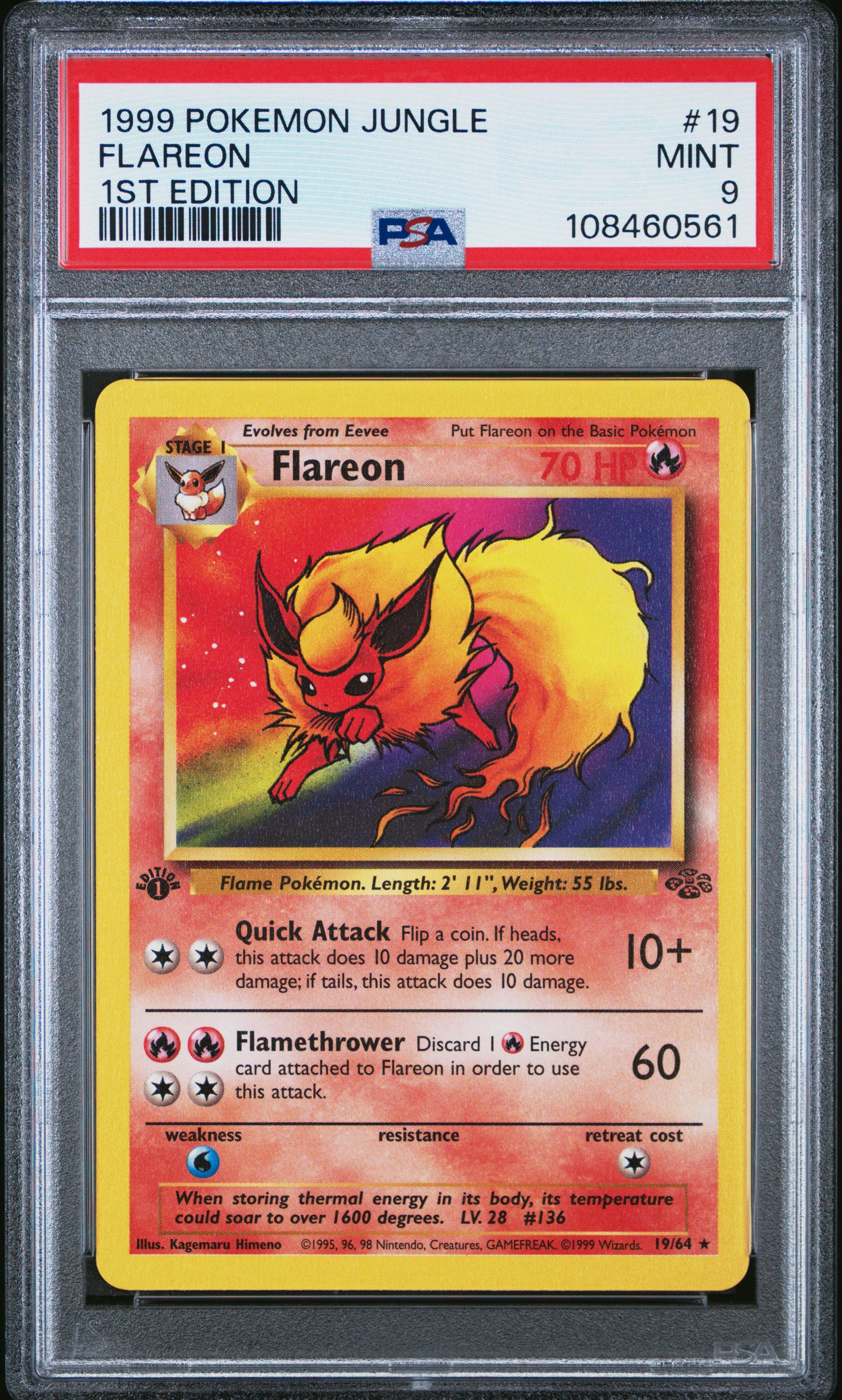 1999 Pokemon Jungle 19 Flareon 1st Edition PSA 9 Graded Card