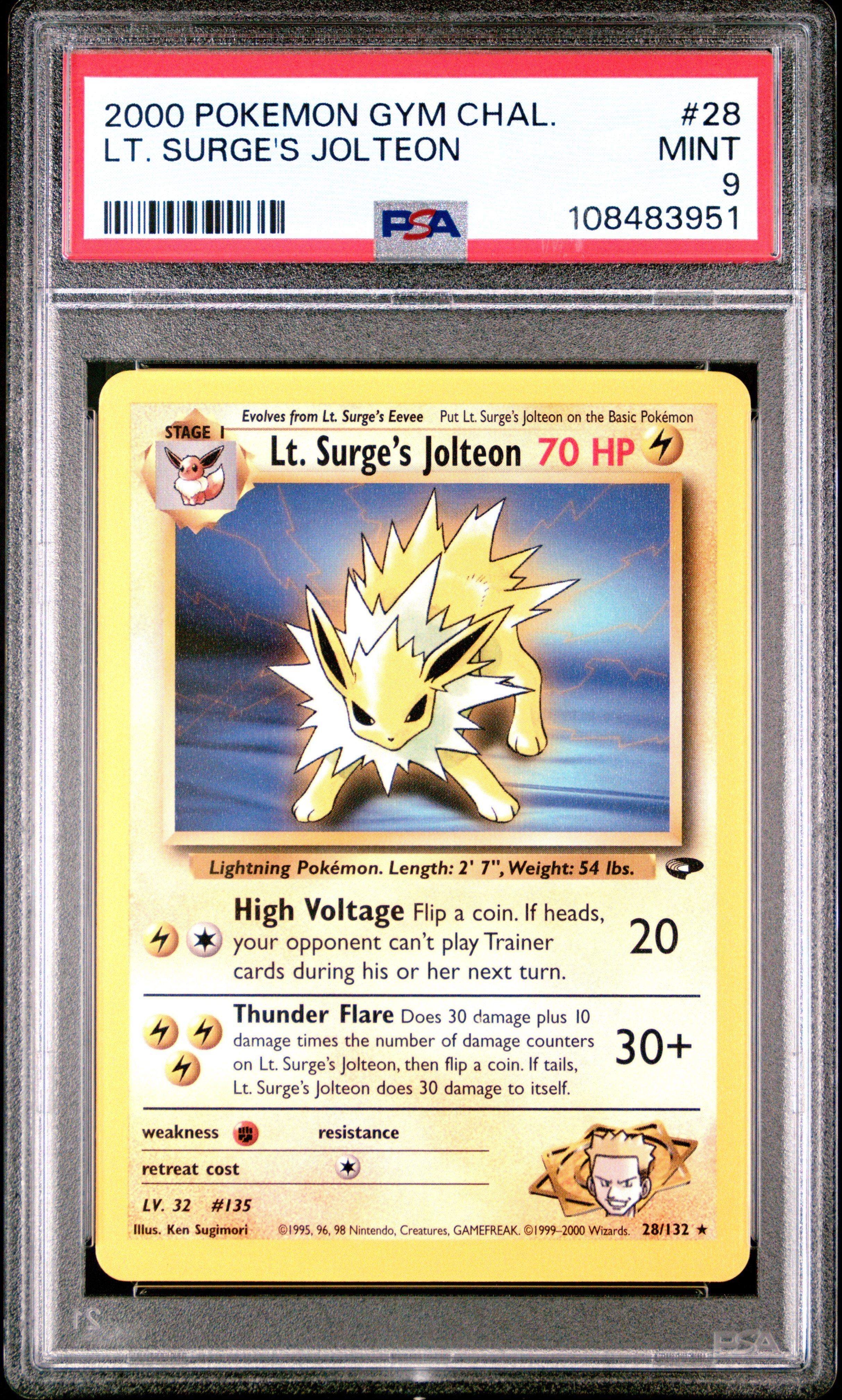 2000 Pokemon Gym Challenge 28 Lt. Surge's Jolteon PSA 9
