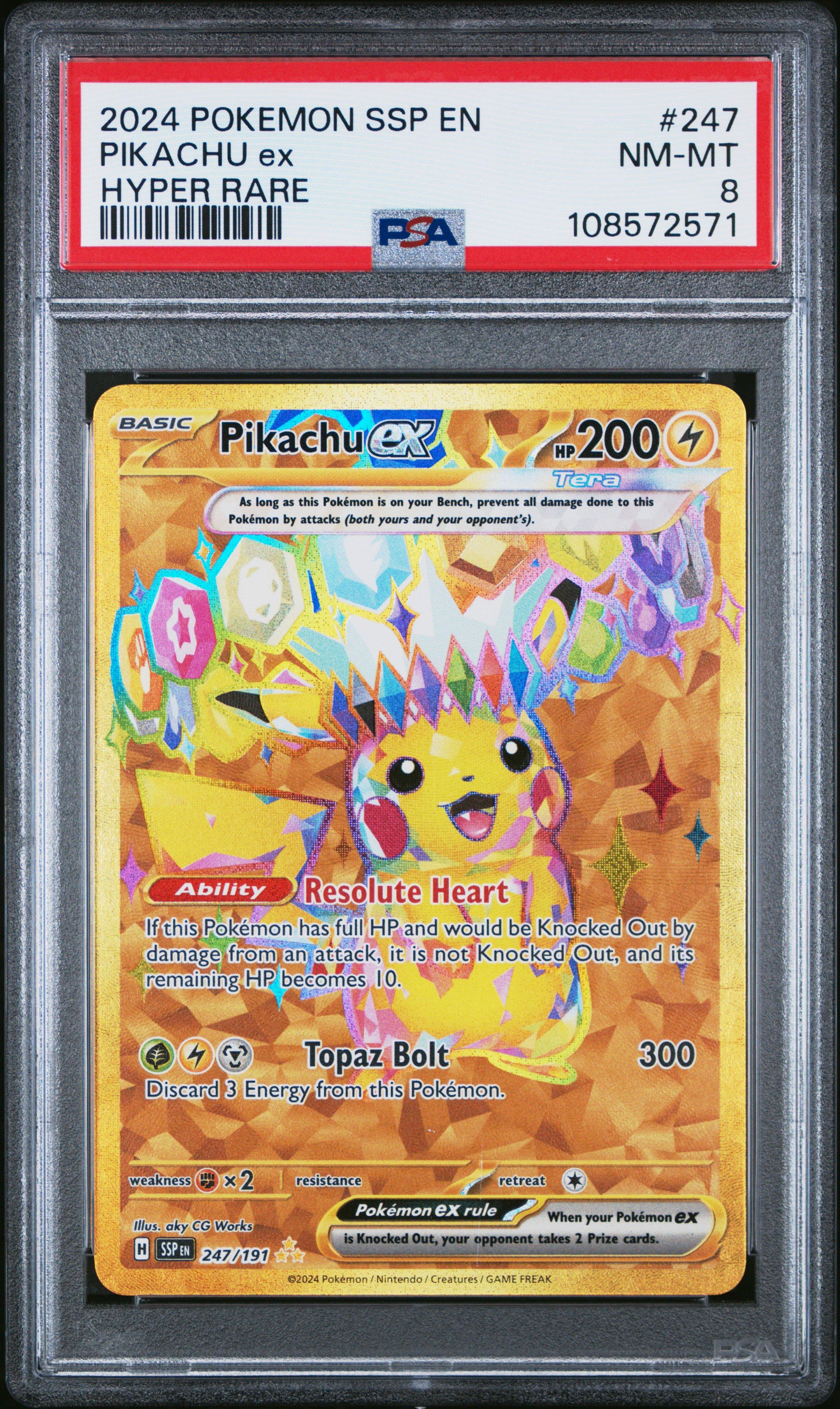 2024 Pokemon Ssp En-surging Sparks 247 Pikachu Ex Hyper Rare PSA 8