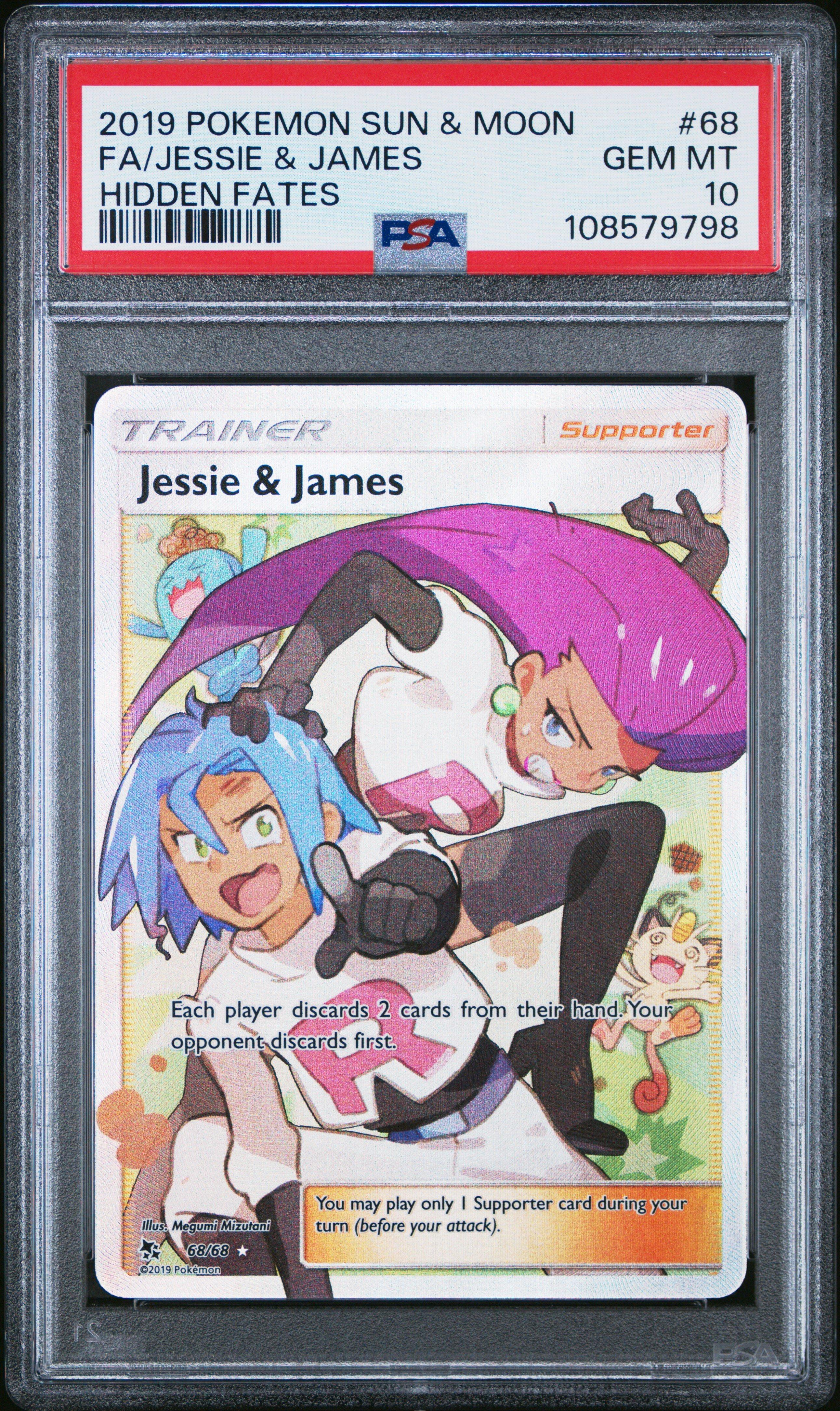 pokemon jessie and james card 2019 Hidden Fates 68 Full Art & PSA 10 GEM MT 10 FA/JESSIE & JAMES | 2019