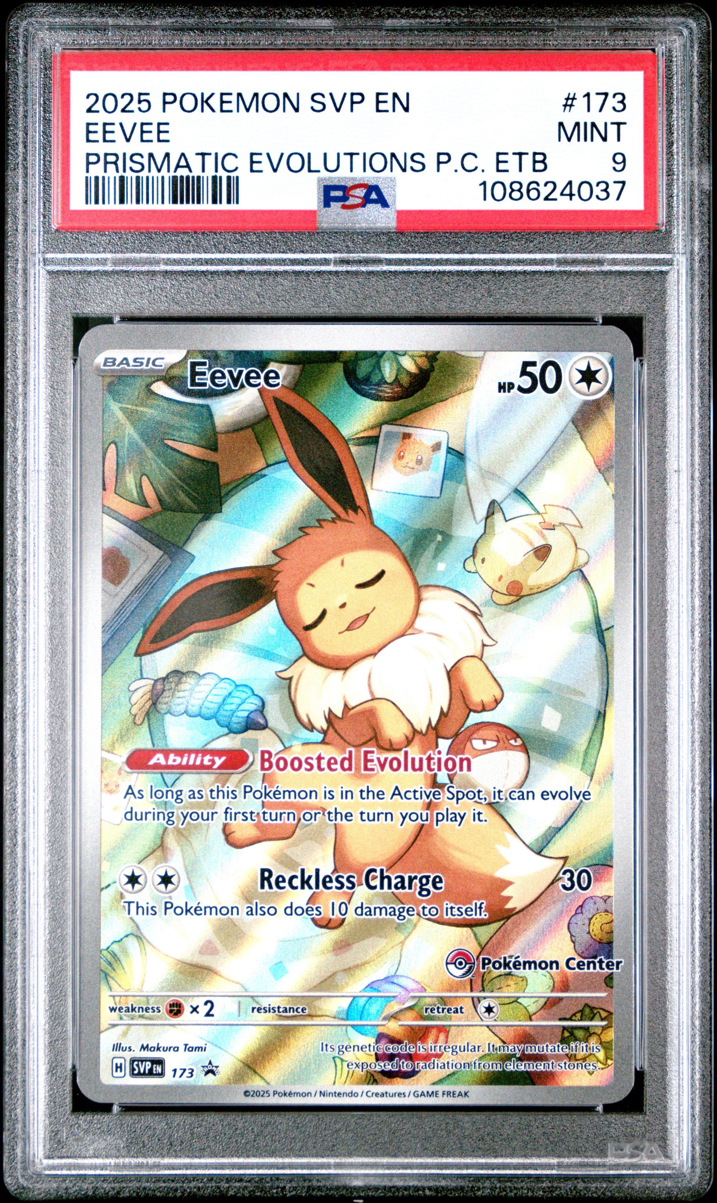 pokemon center eevee card 2025 Pokemon Svp En-sv Black Star Promo 173 Eevee Prismatic Evolutions  Pokemon Center Elite Trainer Box PSA 9
