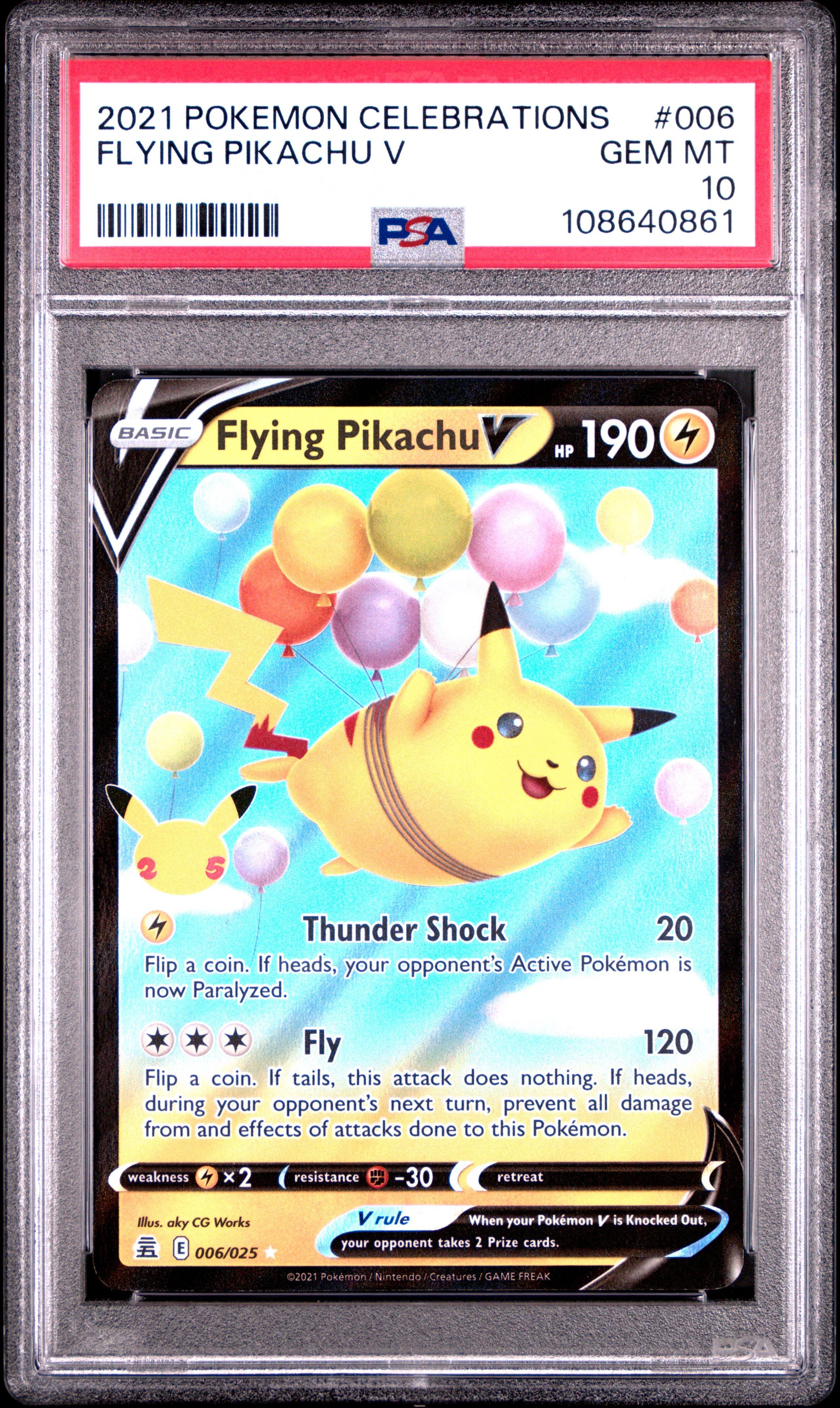 2021 Pokemon Celebrations 006 Flying Pikachu V PSA 10 Graded Card