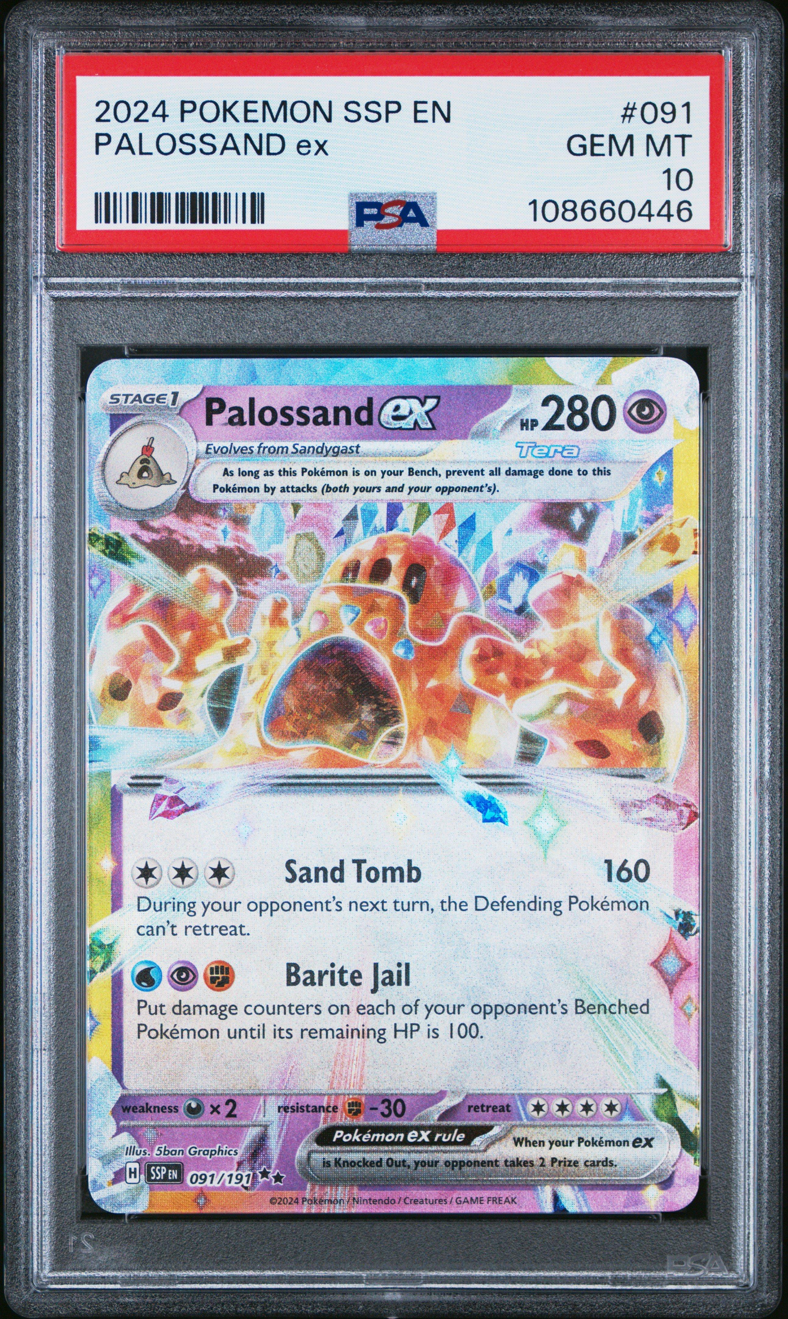 2024 Pokemon Ssp En-surging Sparks 091 Palossand Ex PSA 10 Graded