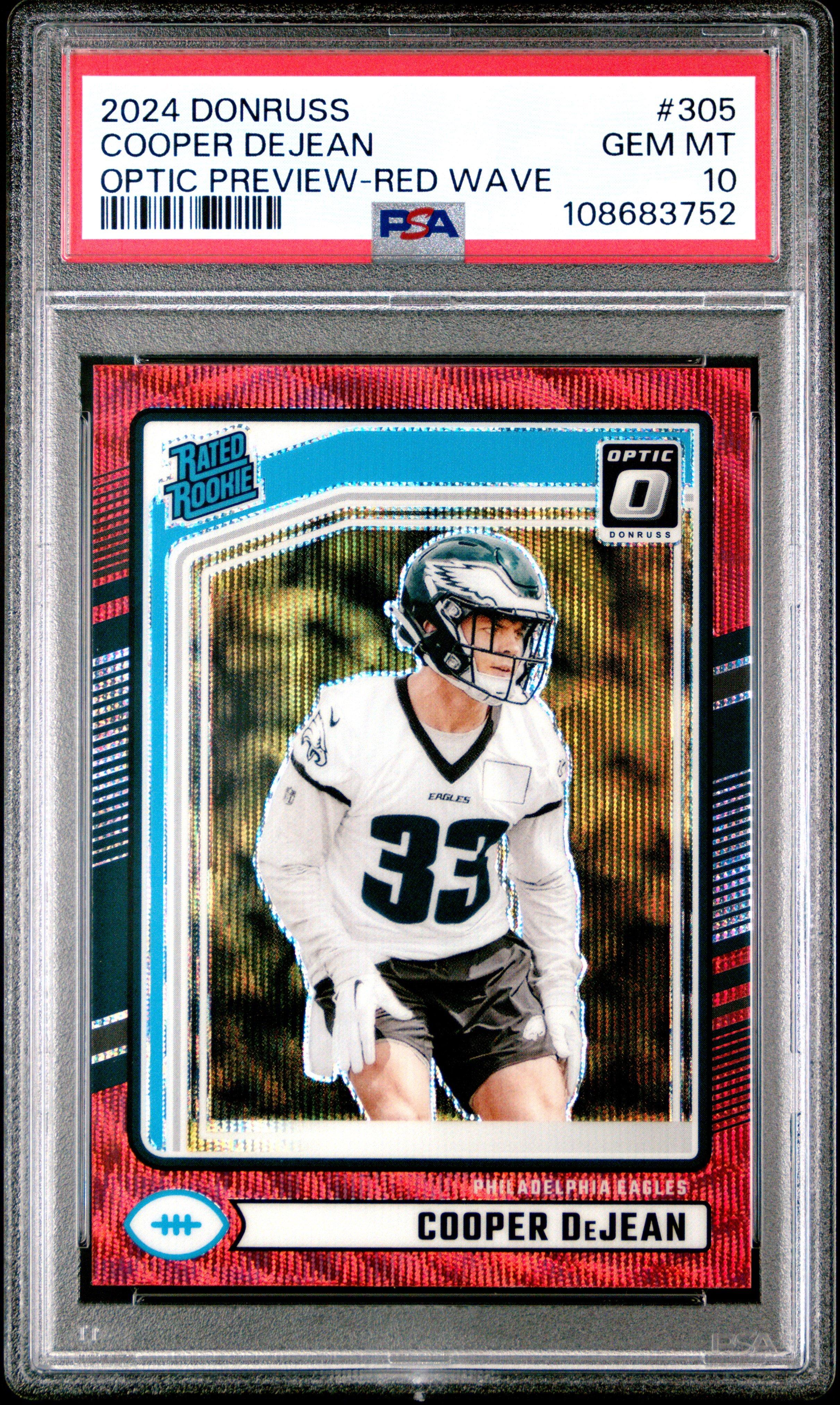 2024 Panini Donruss 305 Cooper Dejean Optic Preview-red Wave PSA 10