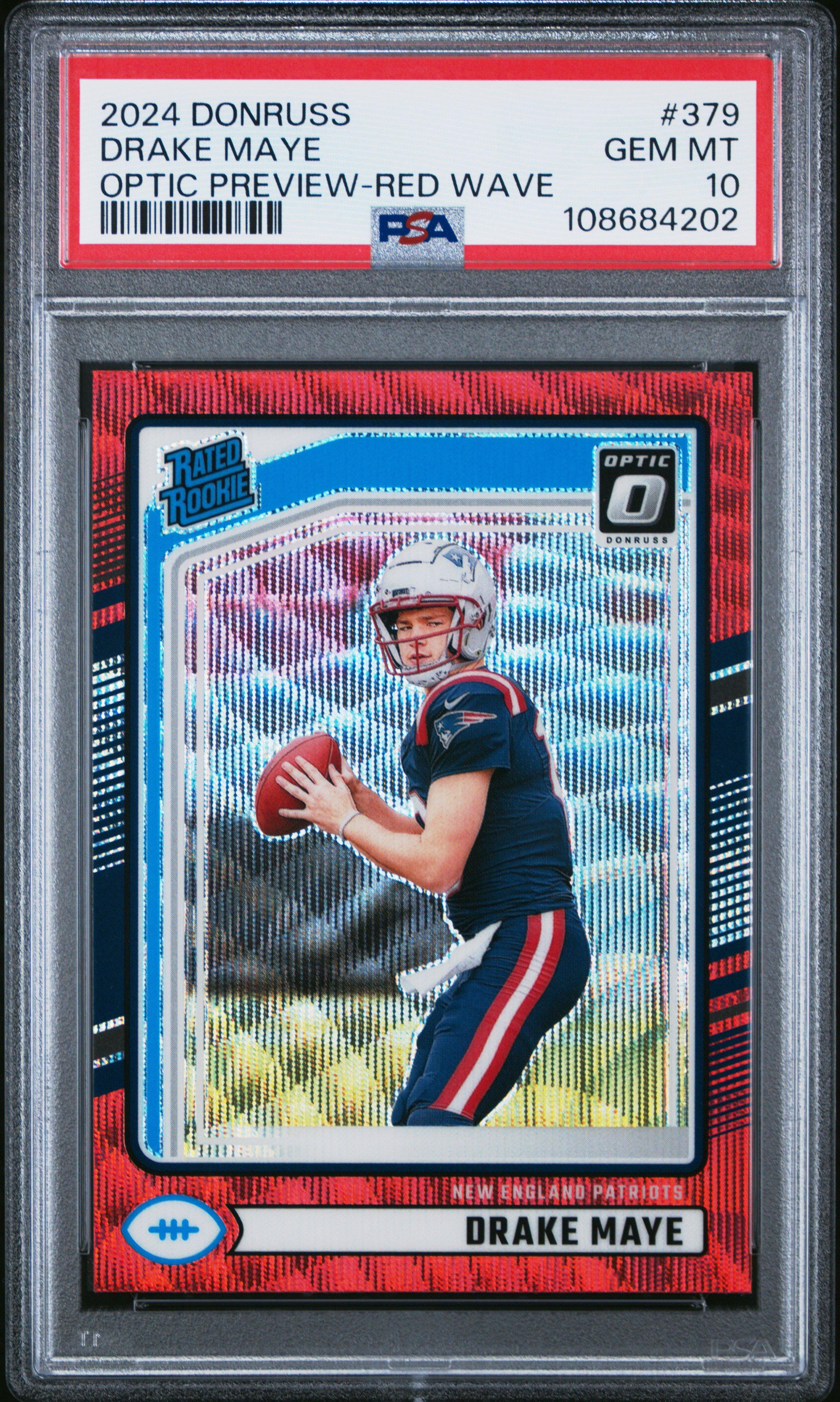 2024 Panini Donruss 379 Drake Maye Optic Preview-red Wave PSA