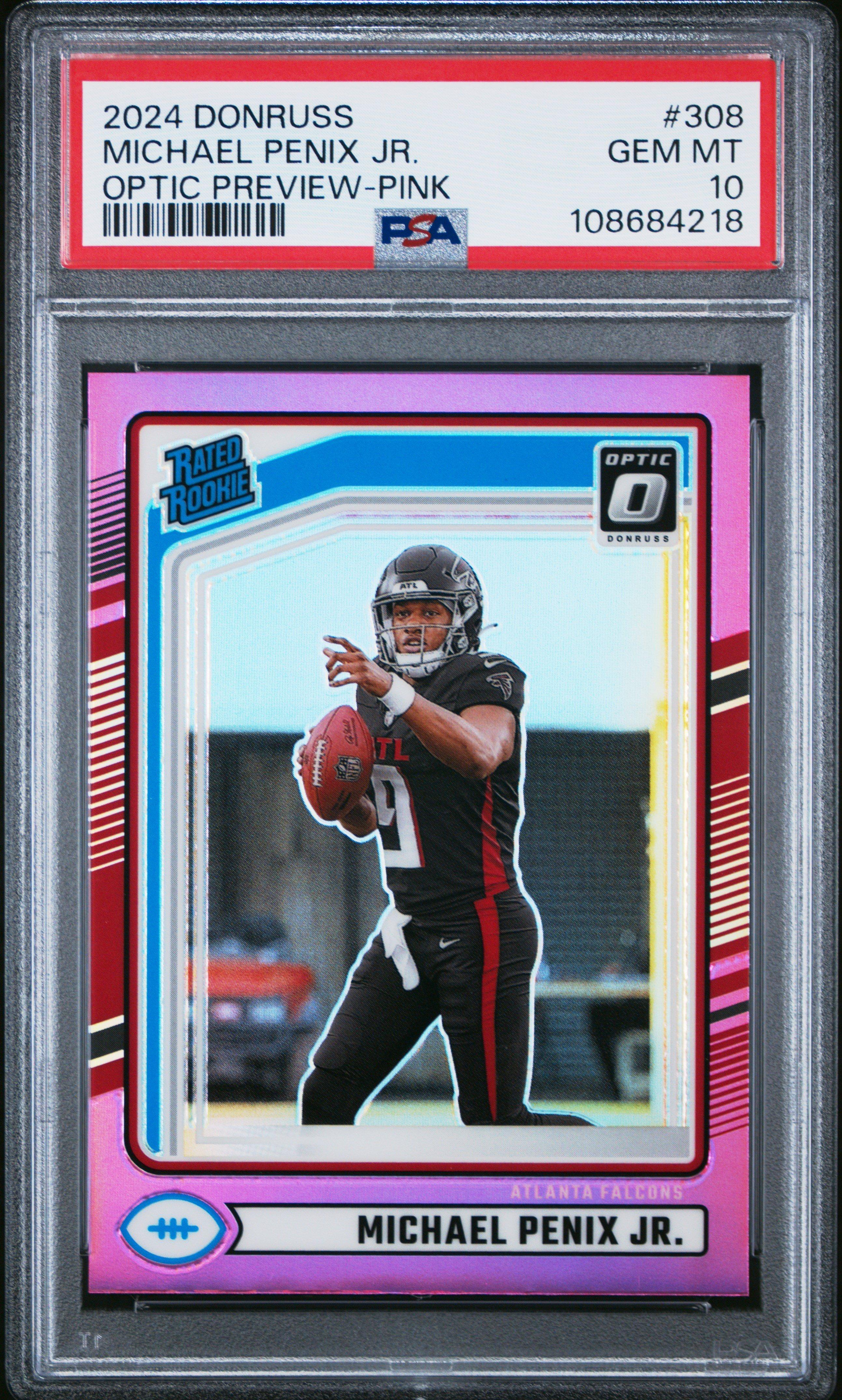 2024 Panini Donruss 308 Michael Penix Jr.Optic Preview-pink PSA 10