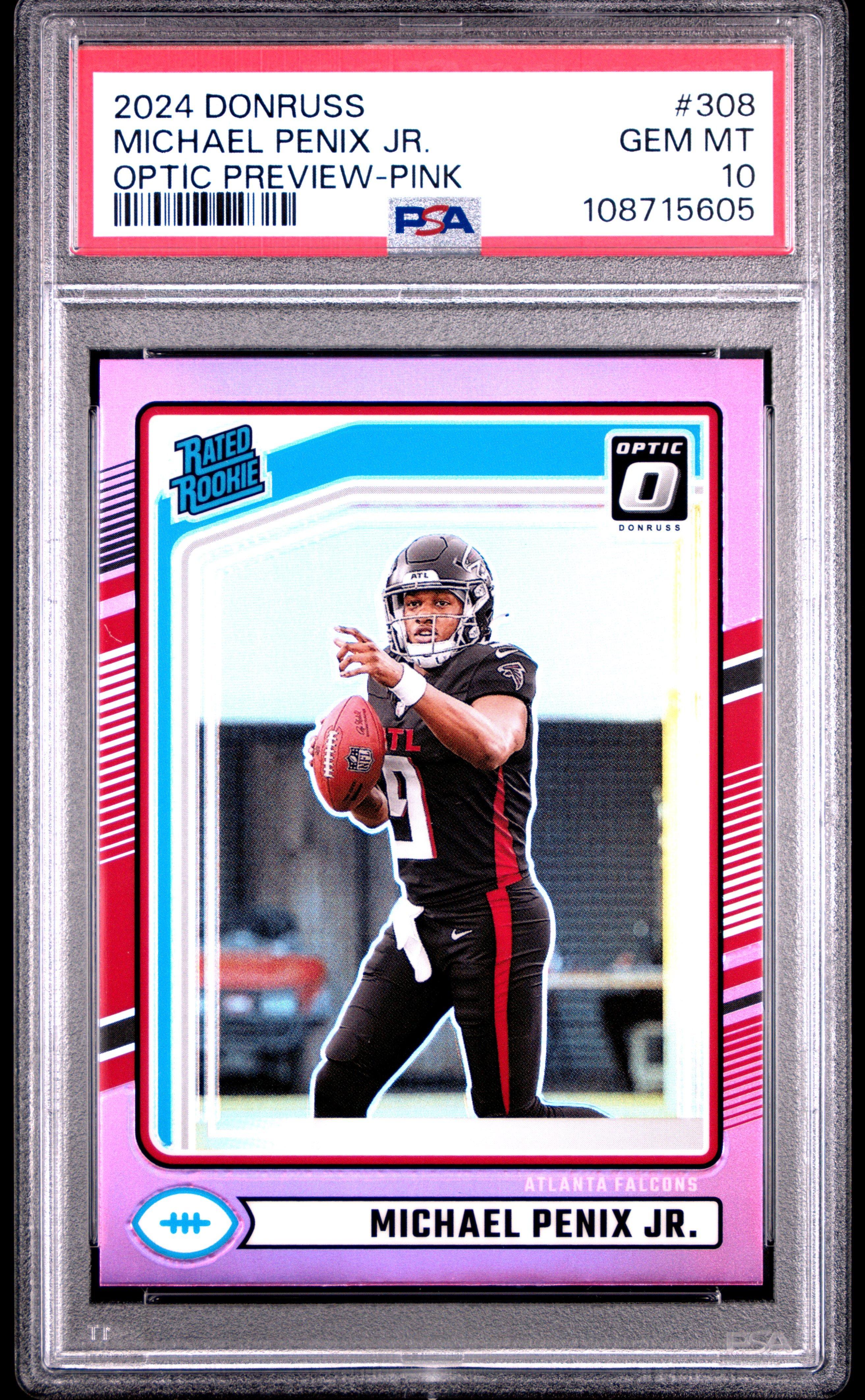2024 Panini Donruss 308 Michael Penix Jr. Optic Preview-pink PSA
