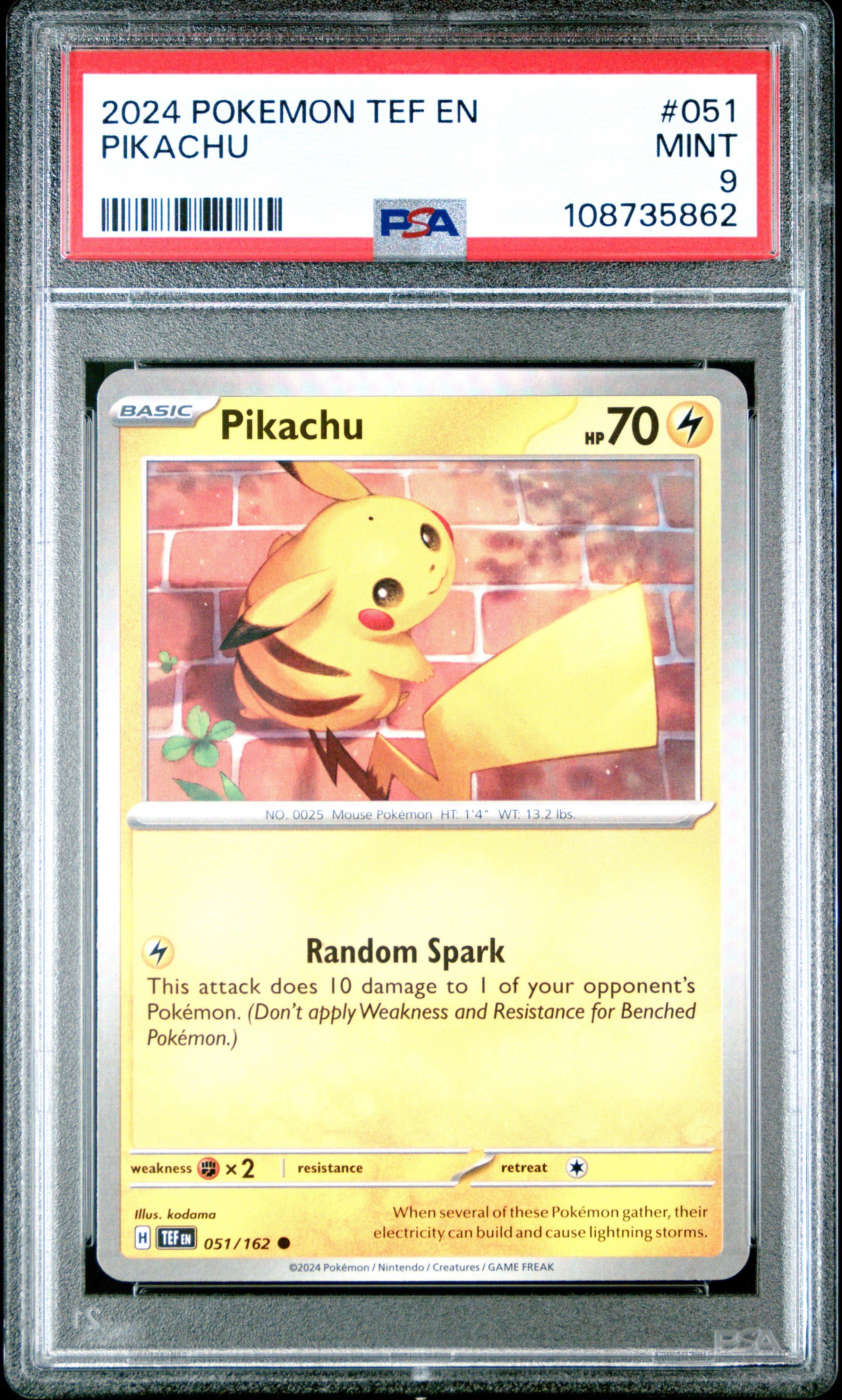 2024 Pokemon Tef En-temporal Forces 051 Pikachu PSA 9