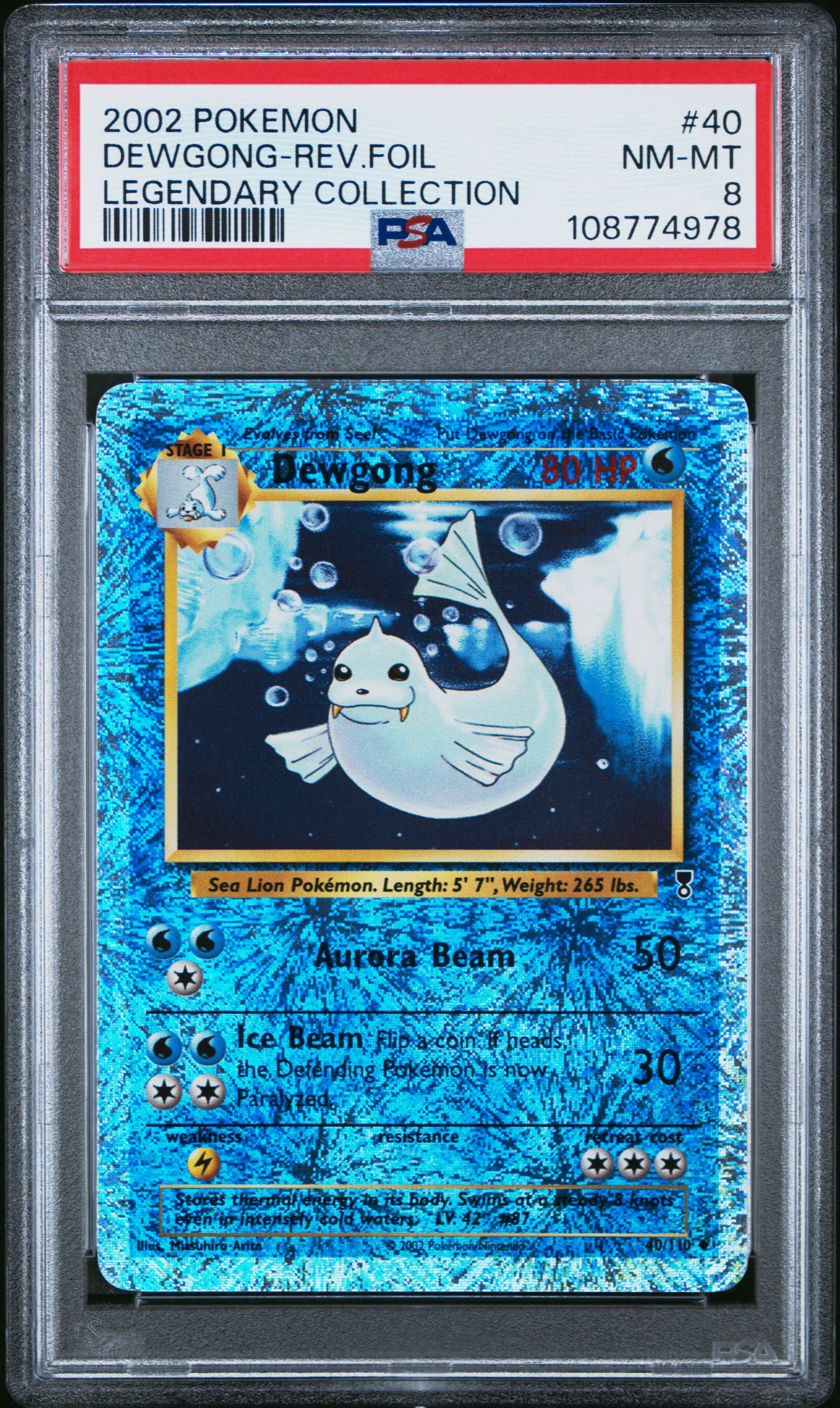 2002 Pokemon Legendary Collection 40 Dewgong-reverse Foil PSA 8