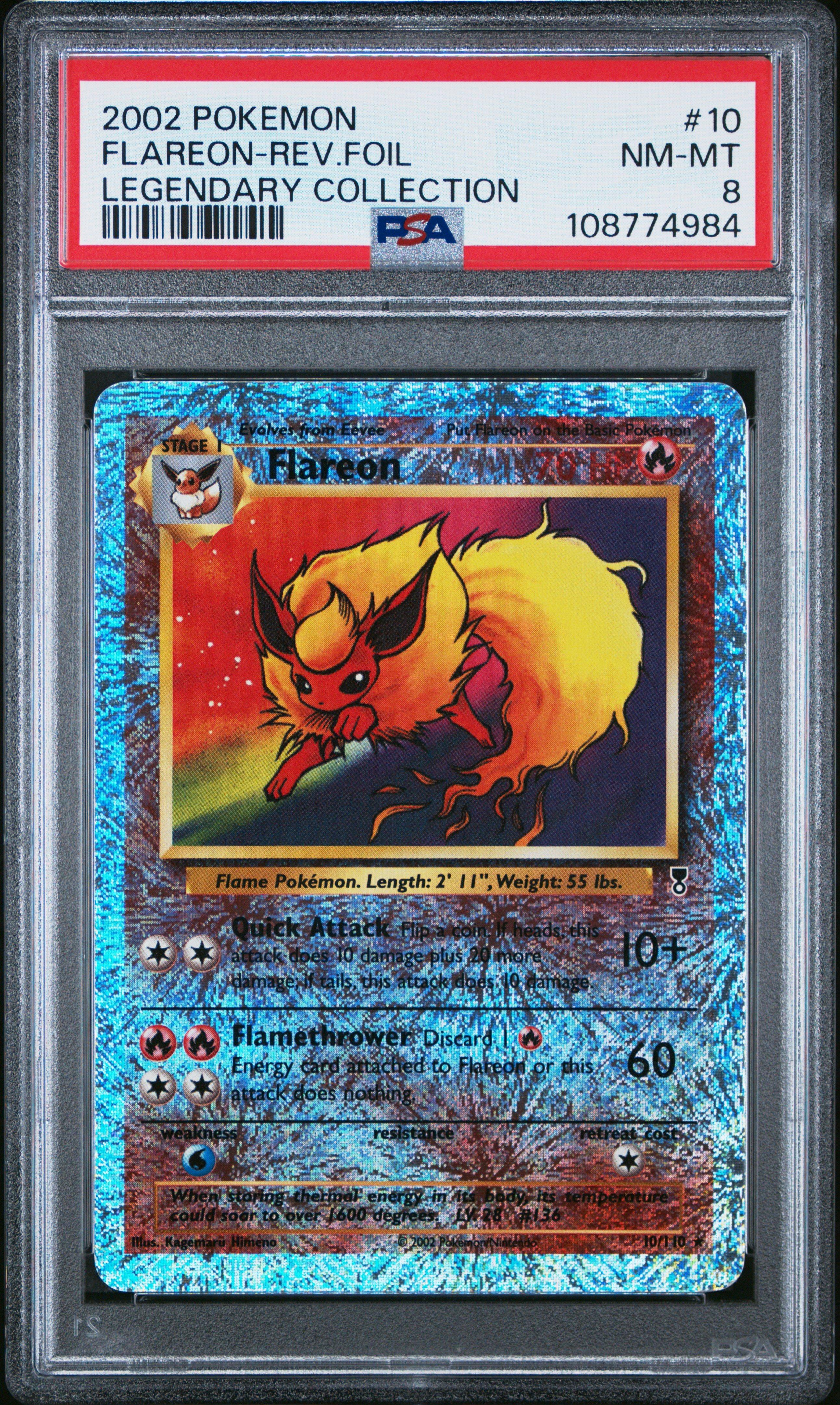 2002 Pokemon Legendary Collection 10 Flareon-reverse Foil PSA 8