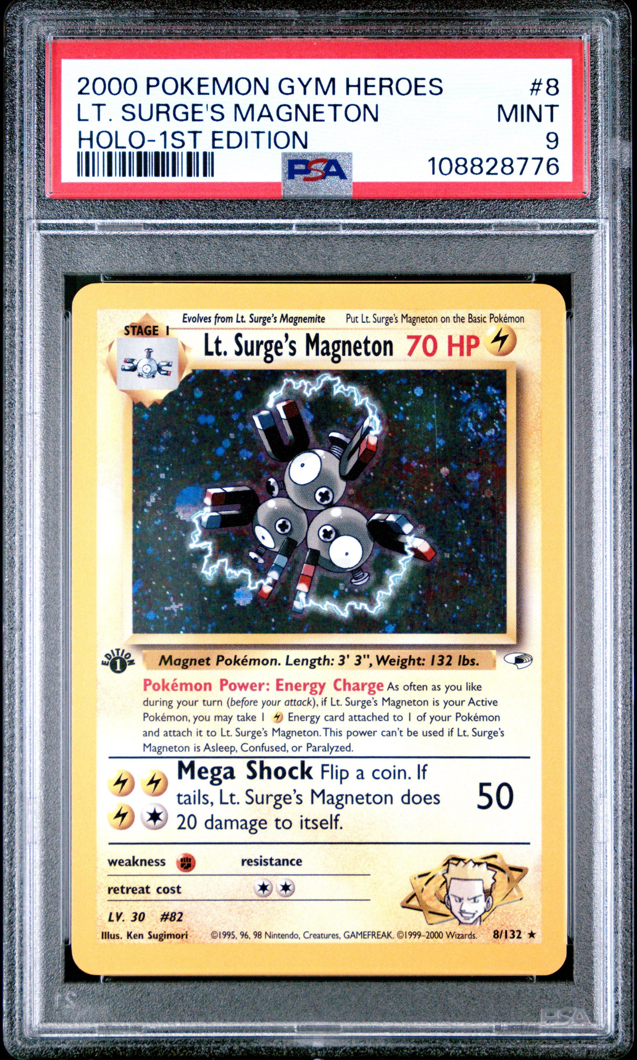 2000 Pokemon Gym Heroes 8 Lt. Surge's Magneton Holo-1st Edition PSA