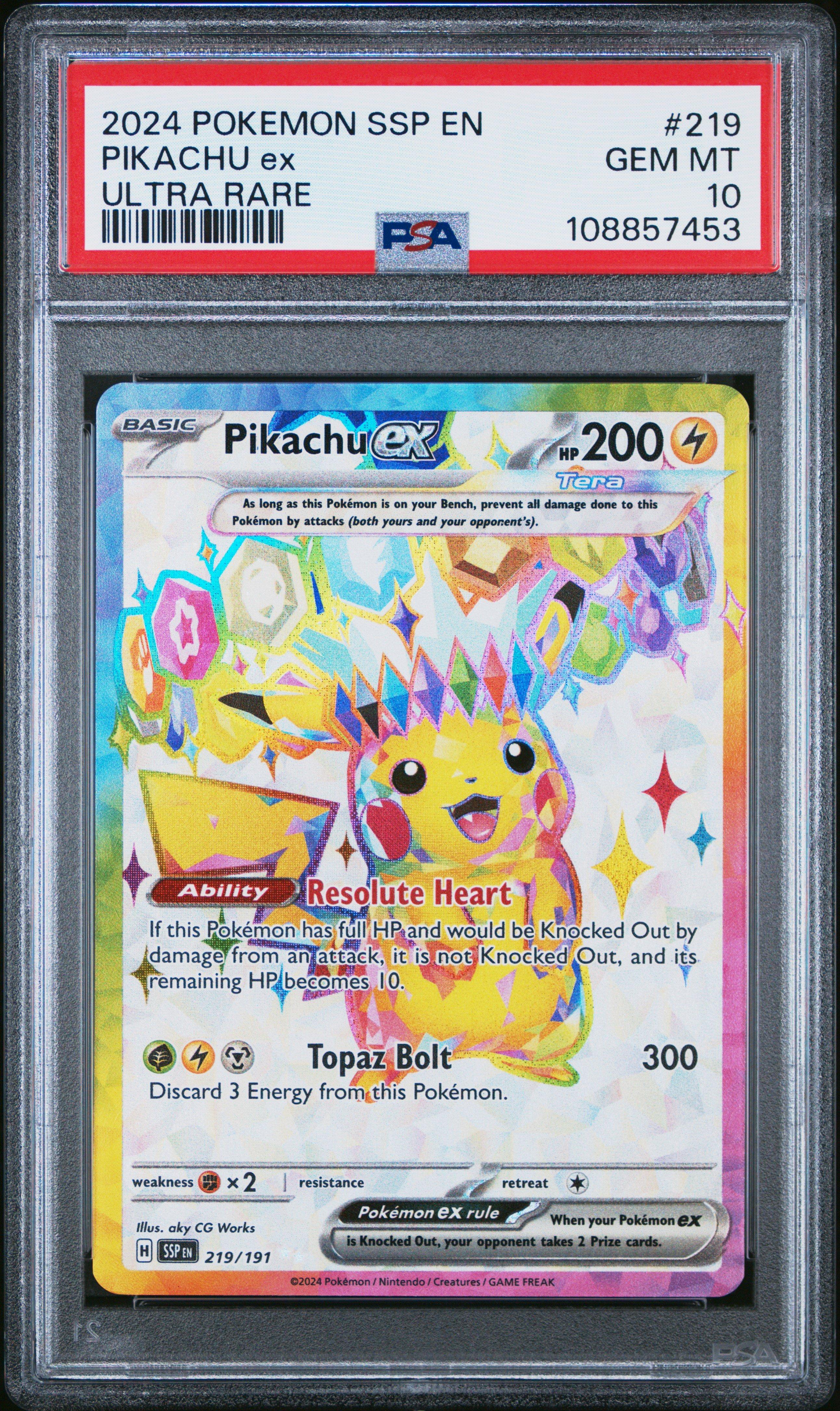 2024 Pokemon Ssp En-surging Sparks 219 Pikachu Ex Ultra Rare PSA