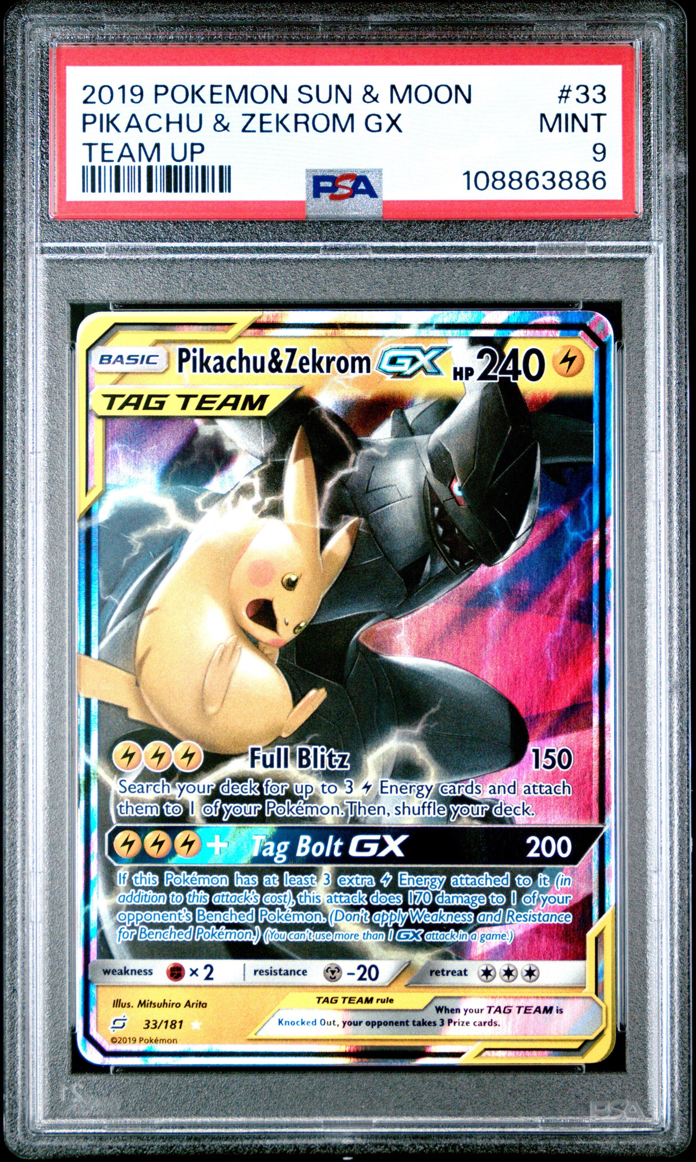 2019 Pokemon Sun & Moon Team Up 33 Pikachu & Zekrom Gx PSA