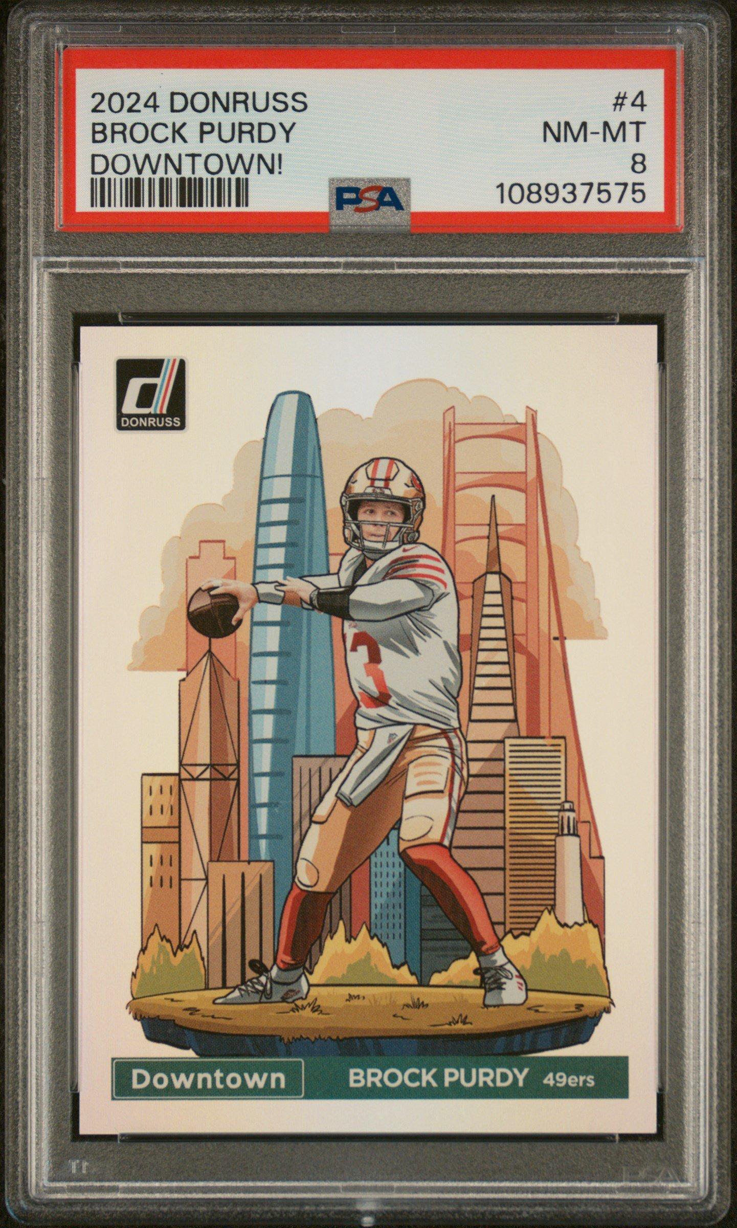 2024 Panini Donruss Downtown! 4 Brock Purdy PSA 8 Graded Card