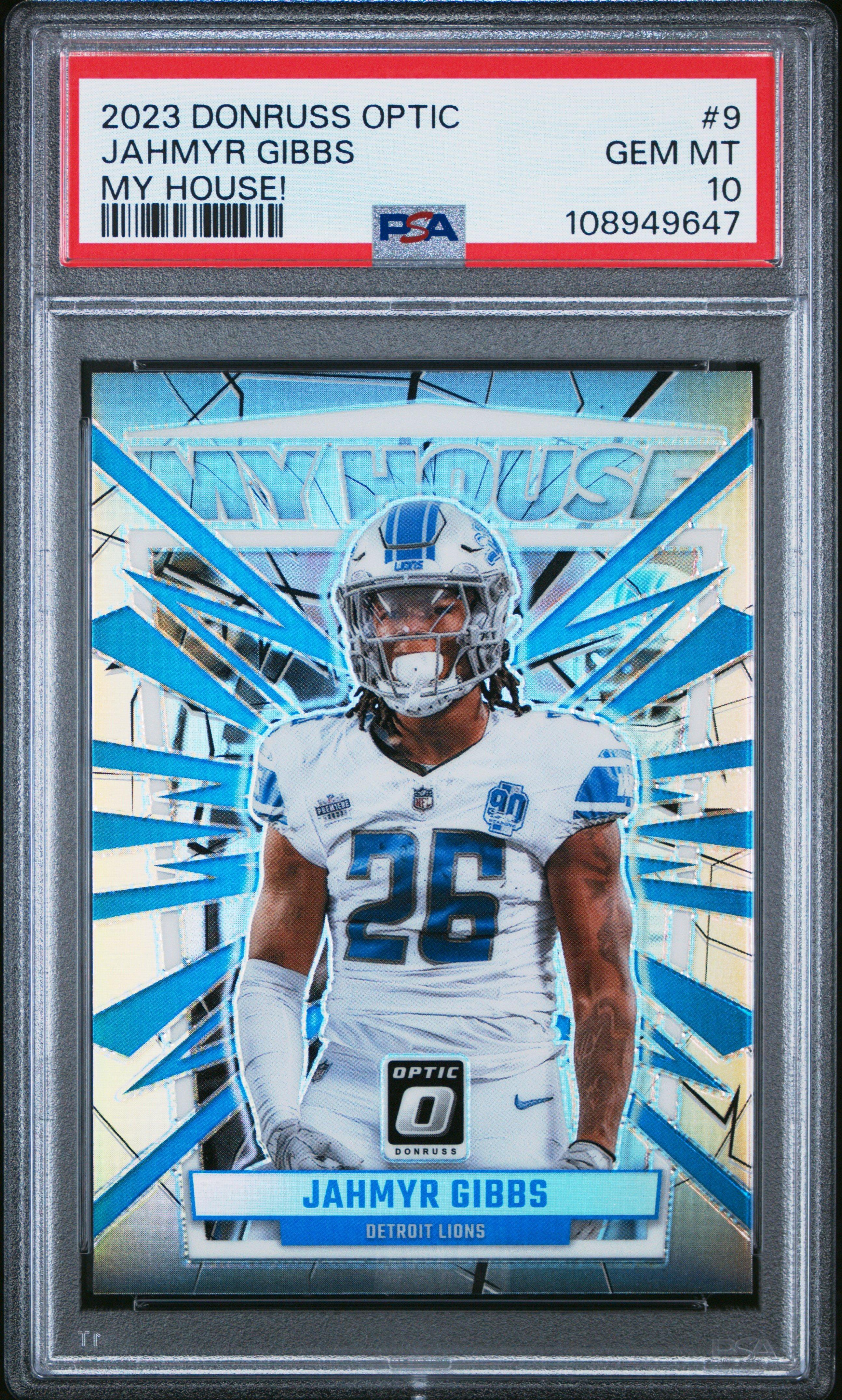 2023 Panini Donruss Optic My House! 9 Jahmyr Gibbs PSA 10