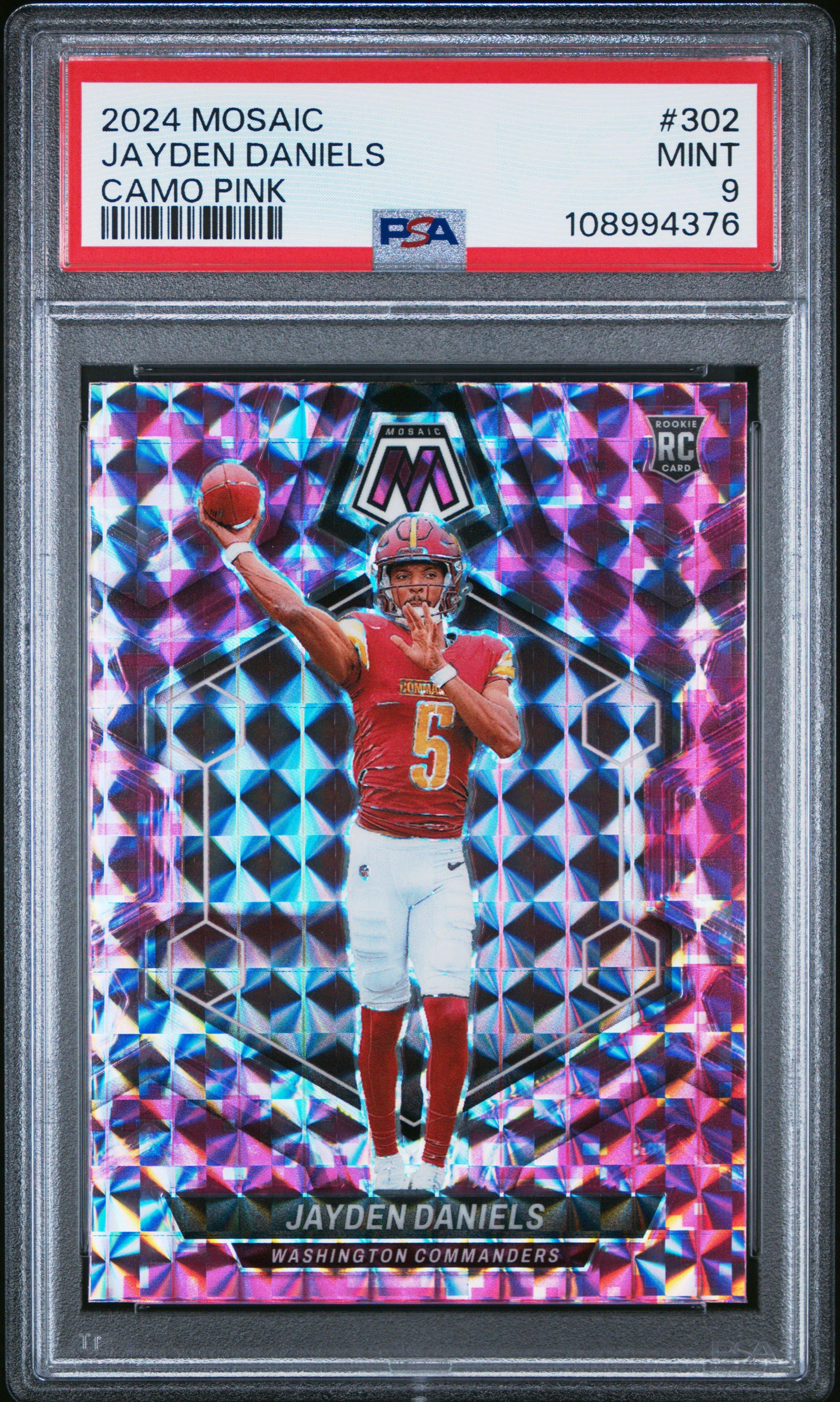 2024 Panini Mosaic 302 Jayden Daniels Camo Pink PSA 9
