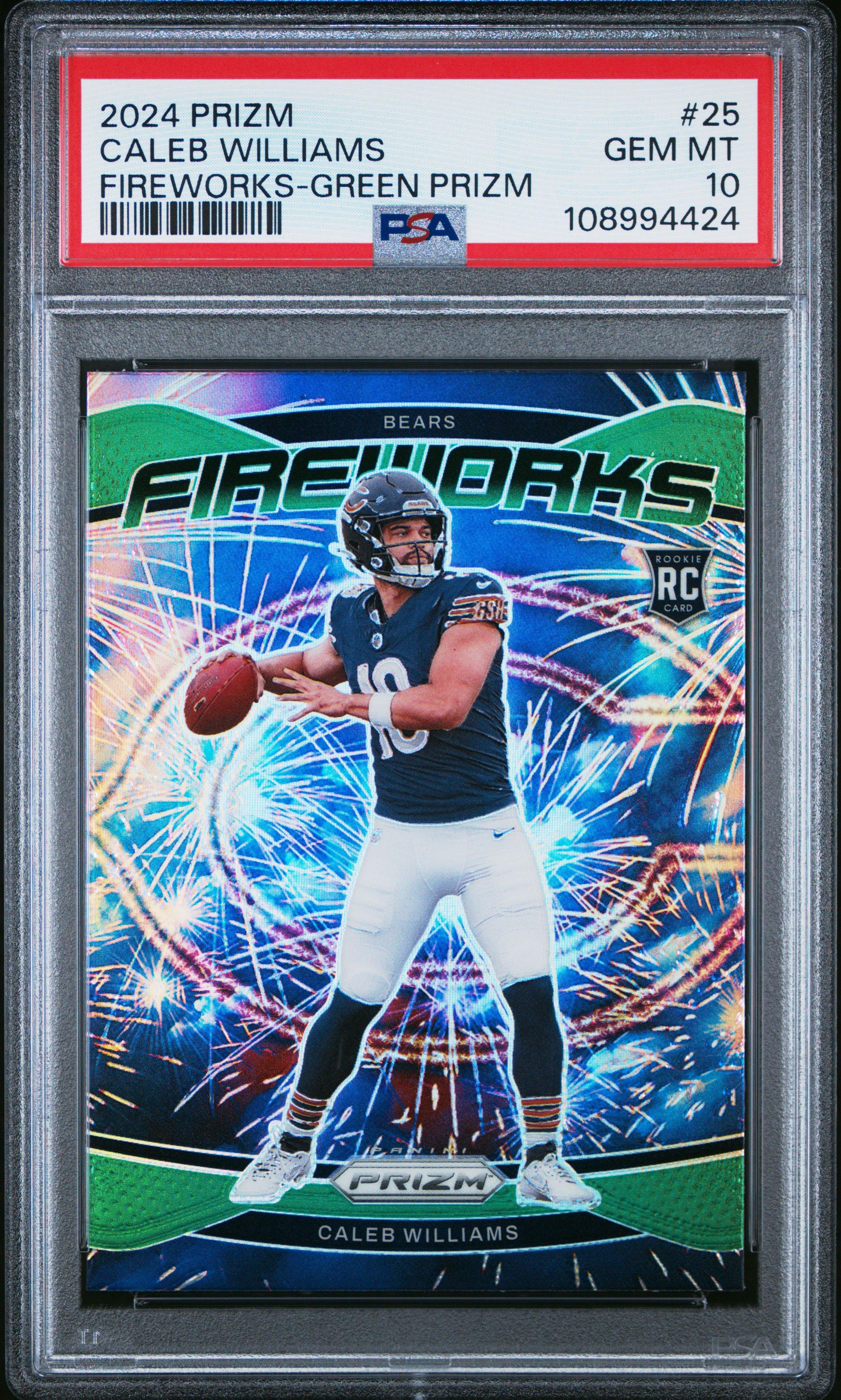 2024 Panini Prizm Fireworks 25 Caleb Williams Green Prizm PSA 10