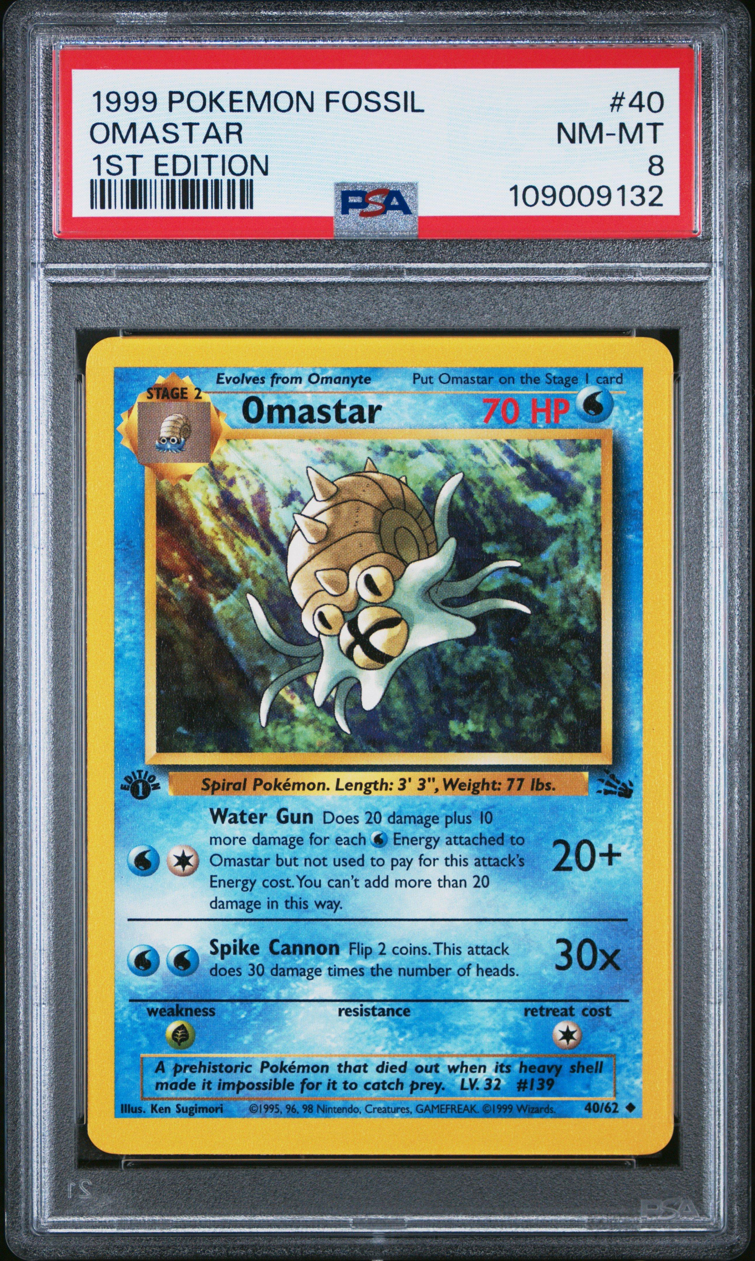 1999 Pokemon Fossil 40 Omastar 1st Edition PSA 8 Graded Card