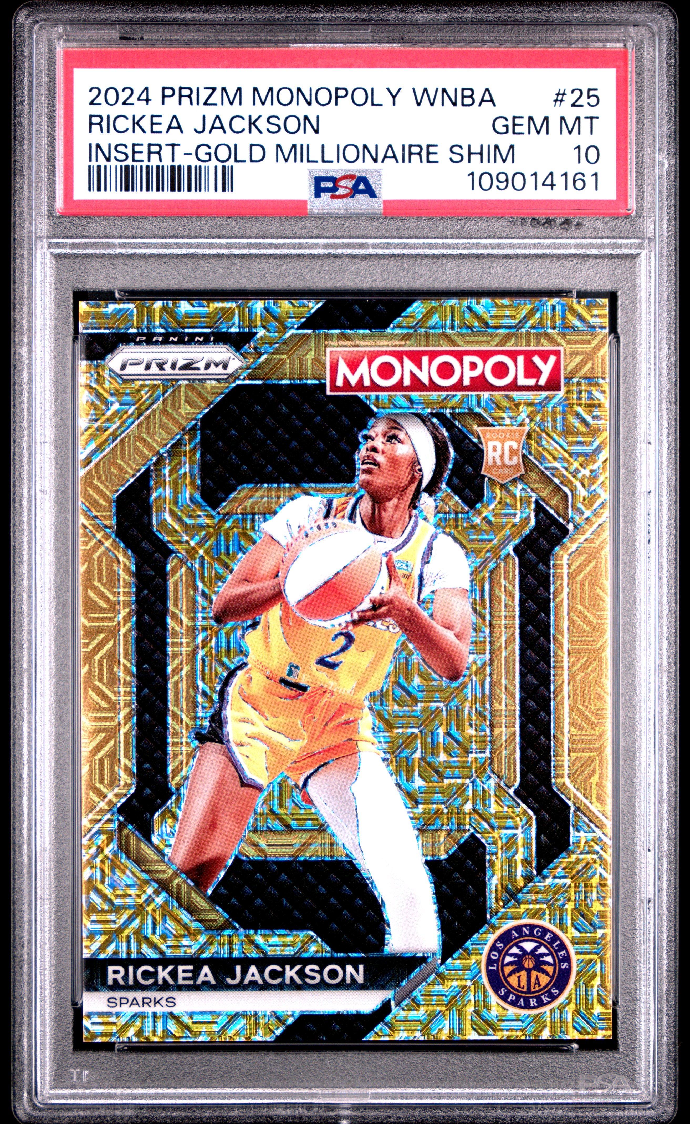 2024 Panini Prizm Monopoly Wnba Insert 25 Rickea Jackson Gold Millionaire Shimmer PSA 10