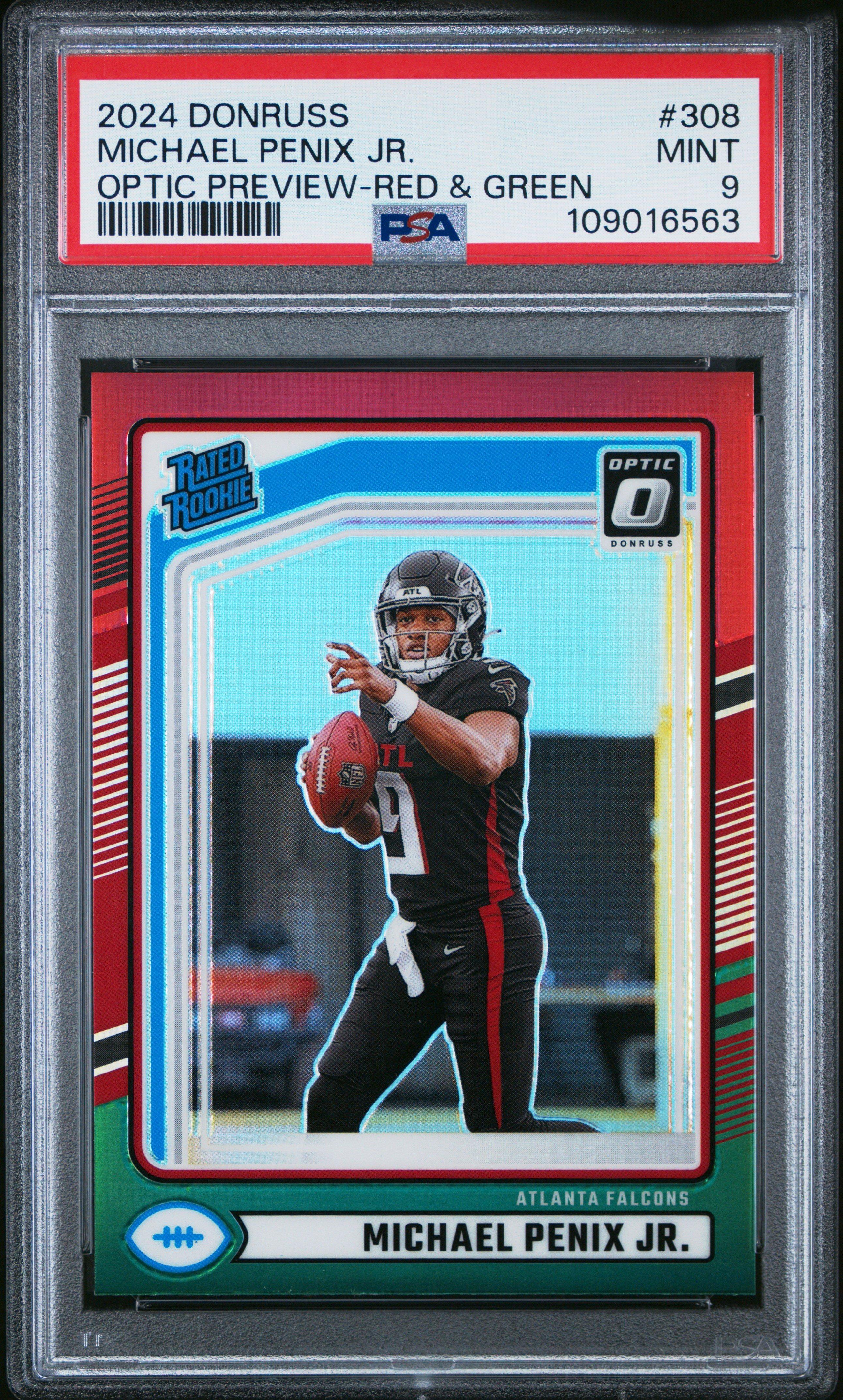 2024 Panini Donruss 308 Michael Penix Jr. Optic Preview-red & Green PSA 9