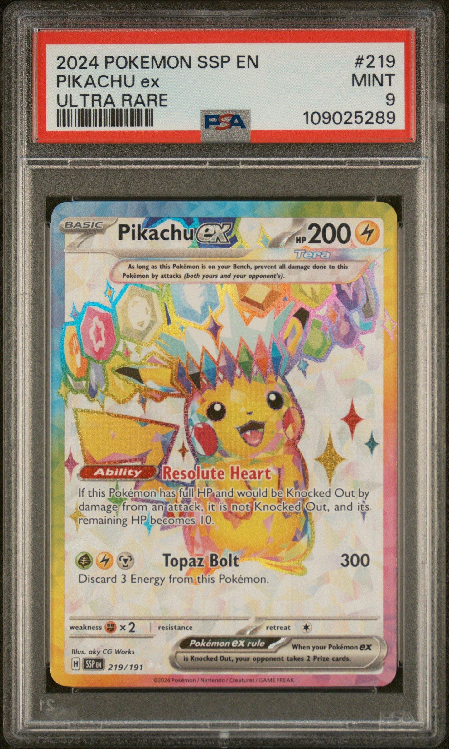 2024 Pokemon Ssp En-surging Sparks 219 Pikachu Ex Ultra Rare PSA 9