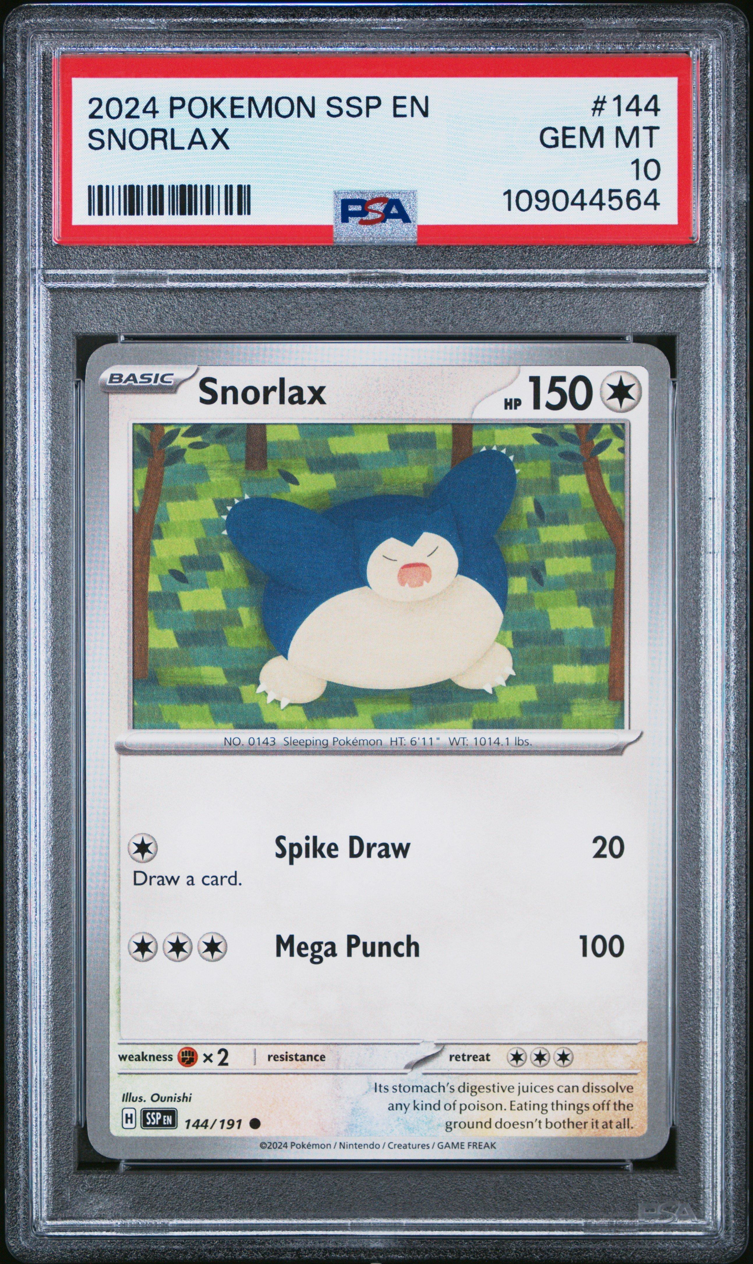 2024 Pokemon Ssp En-surging Sparks 144 Snorlax PSA 10 Graded Card