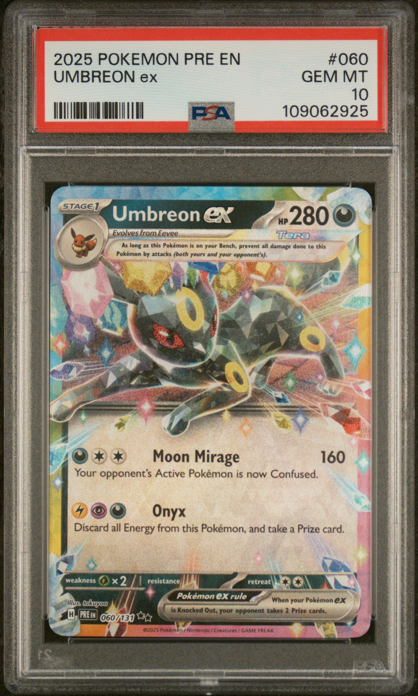 2025 Pokemon Pre En-prismatic Evolutions 060 Umbreon Ex PSA 10