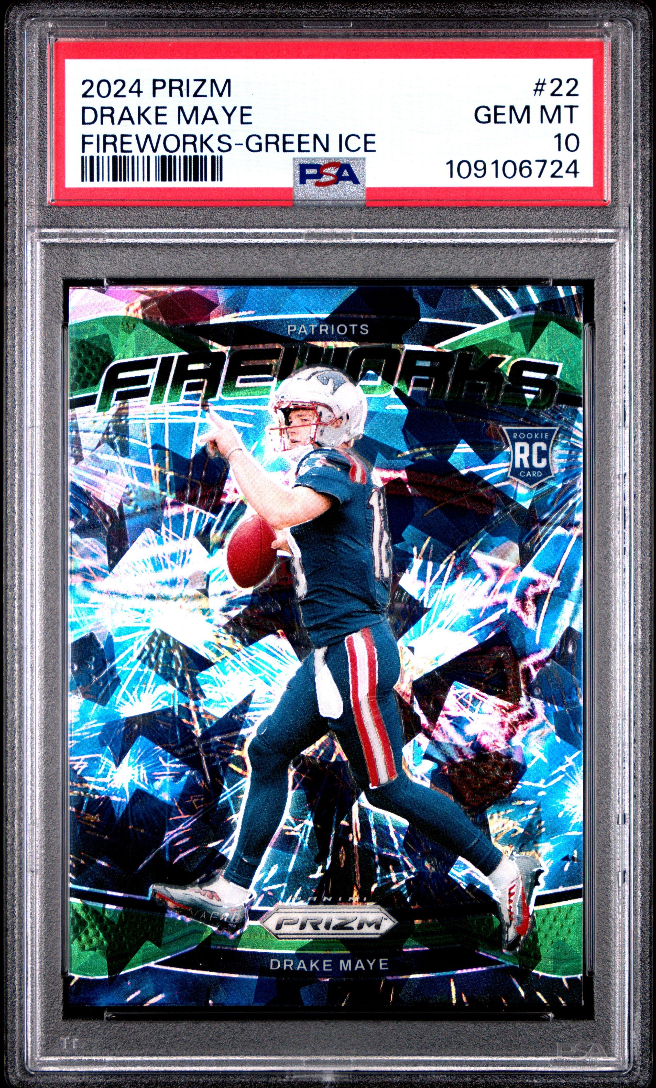 2024 Panini Prizm Fireworks 22 Drake Maye Green Ice PSA 10