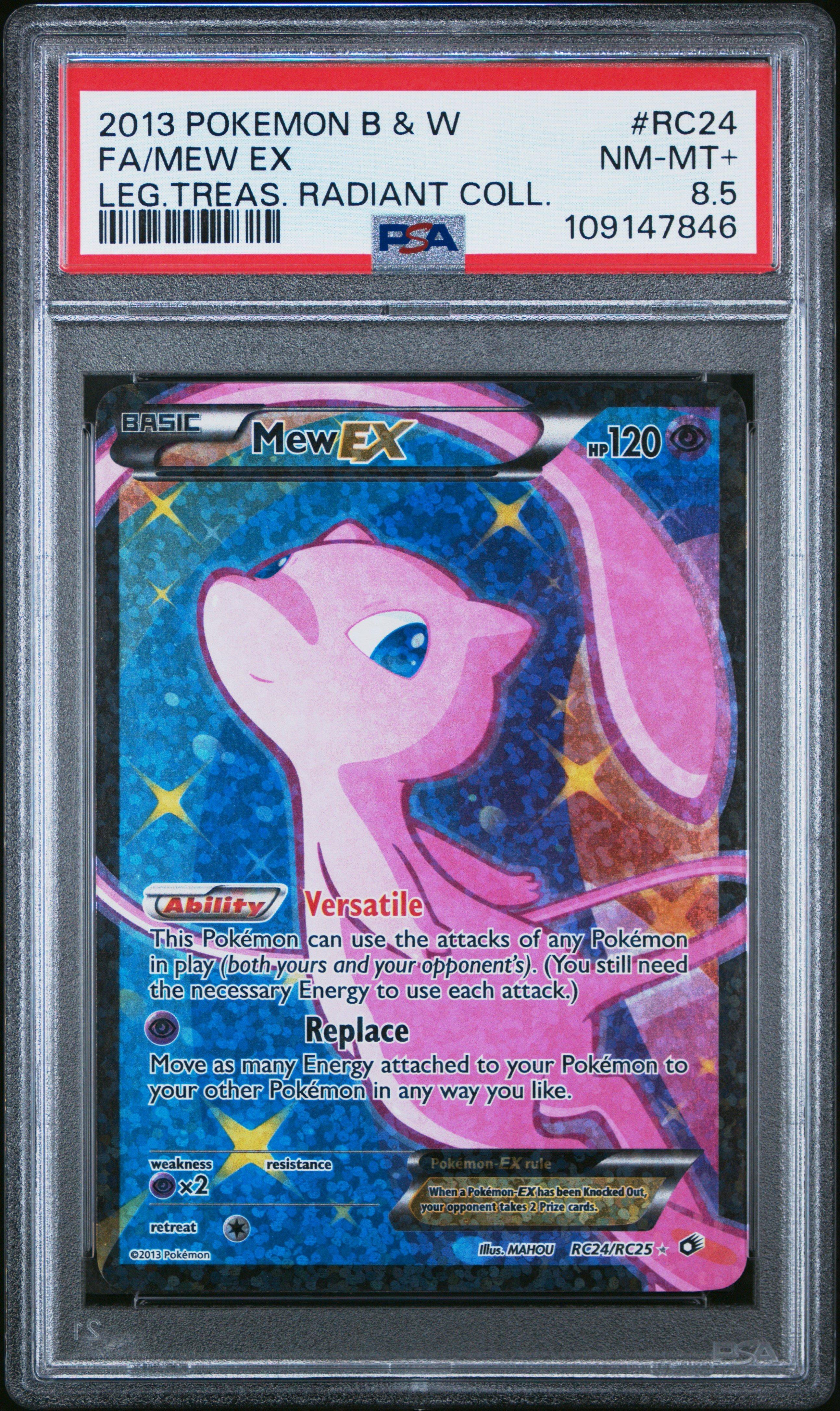 2013 Pokemon Black & White Legendary Treasures Radiant Collection Rc24 Full Art/mew Ex PSA NM-MT+ 8.5