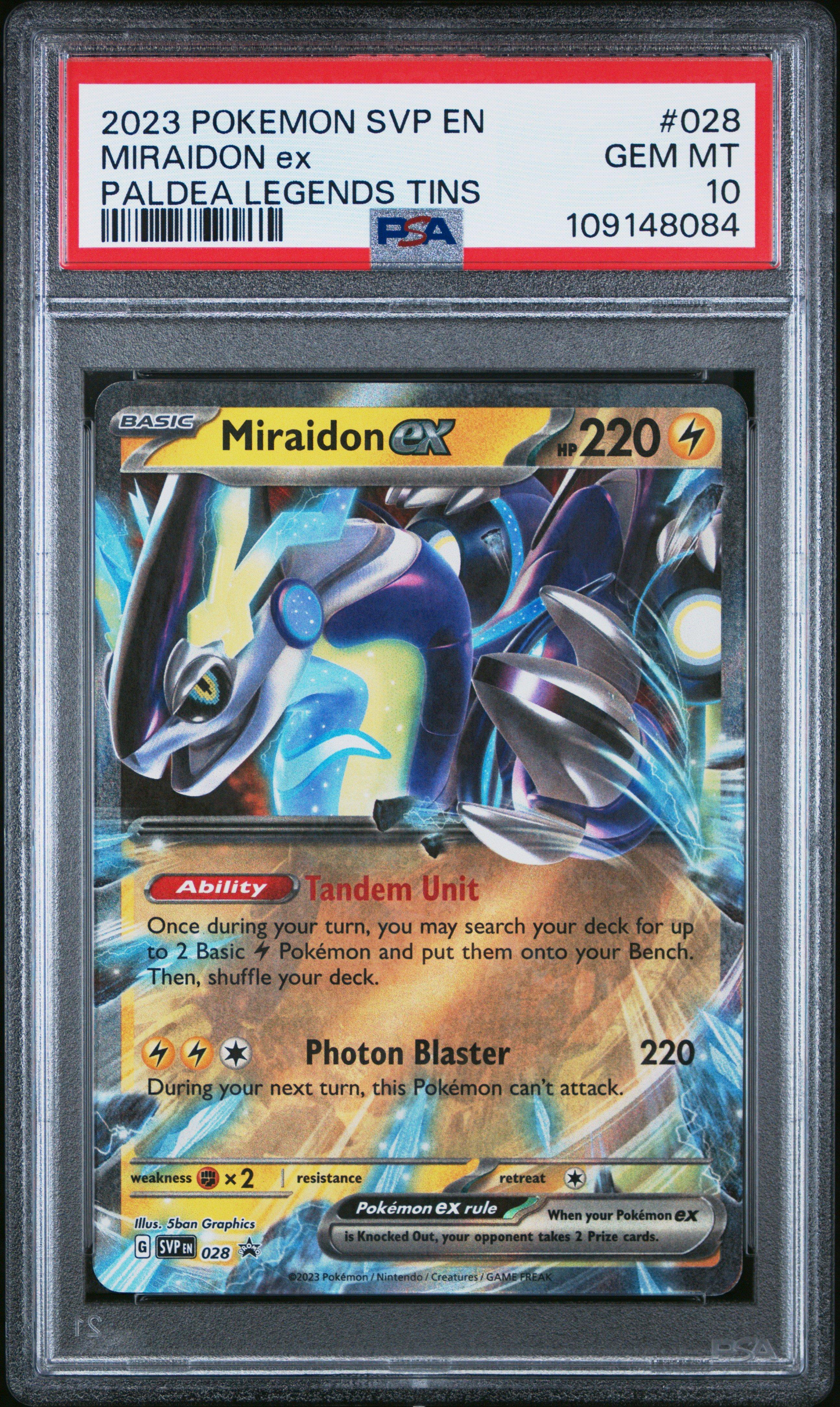 2023 Pokemon Svp En-sv Black Star Promo 028 Miraidon Ex Paldea Legends Tins PSA