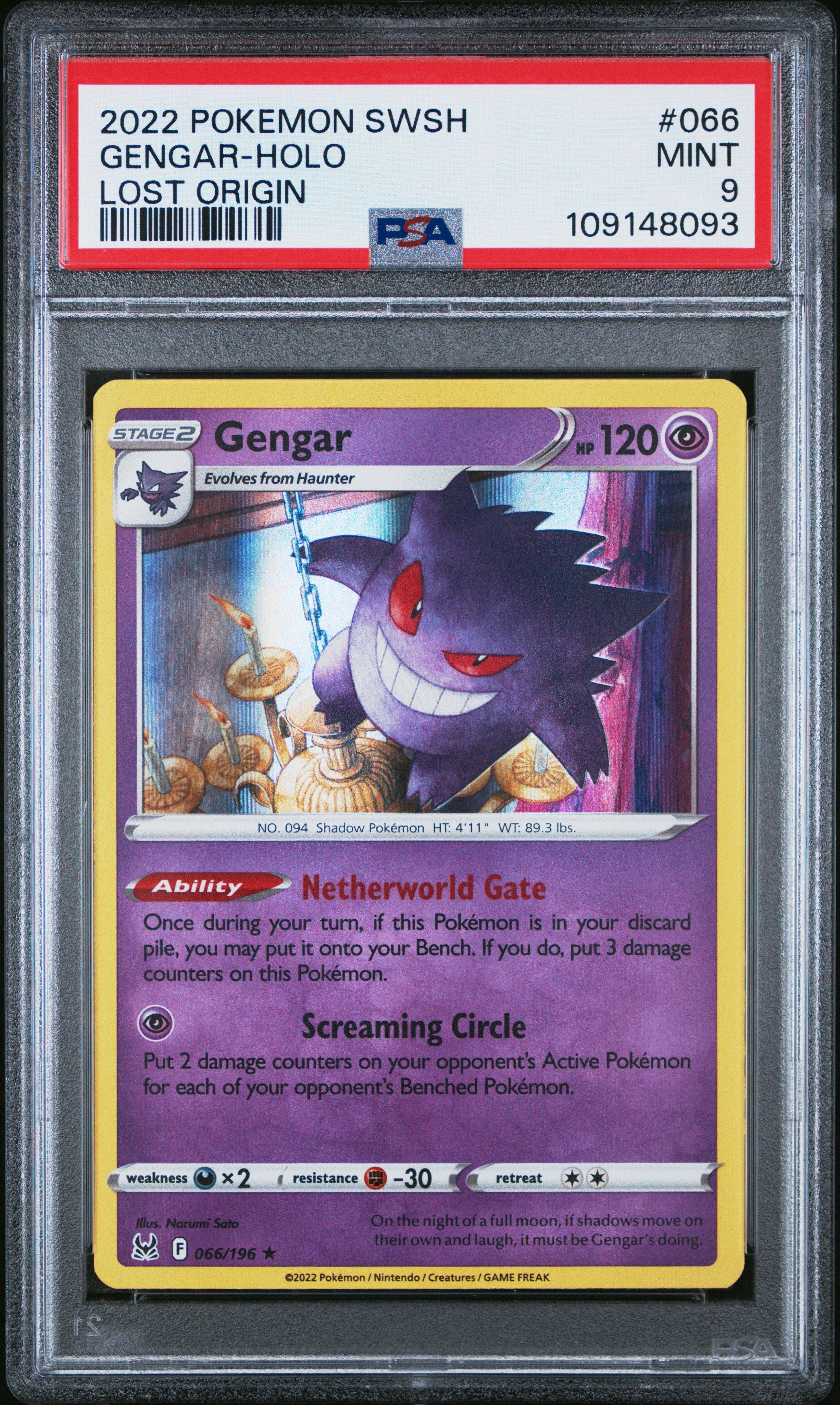 2022 Pokemon Sword & Shield Lost Origin 066 Gengar-holo PSA 9