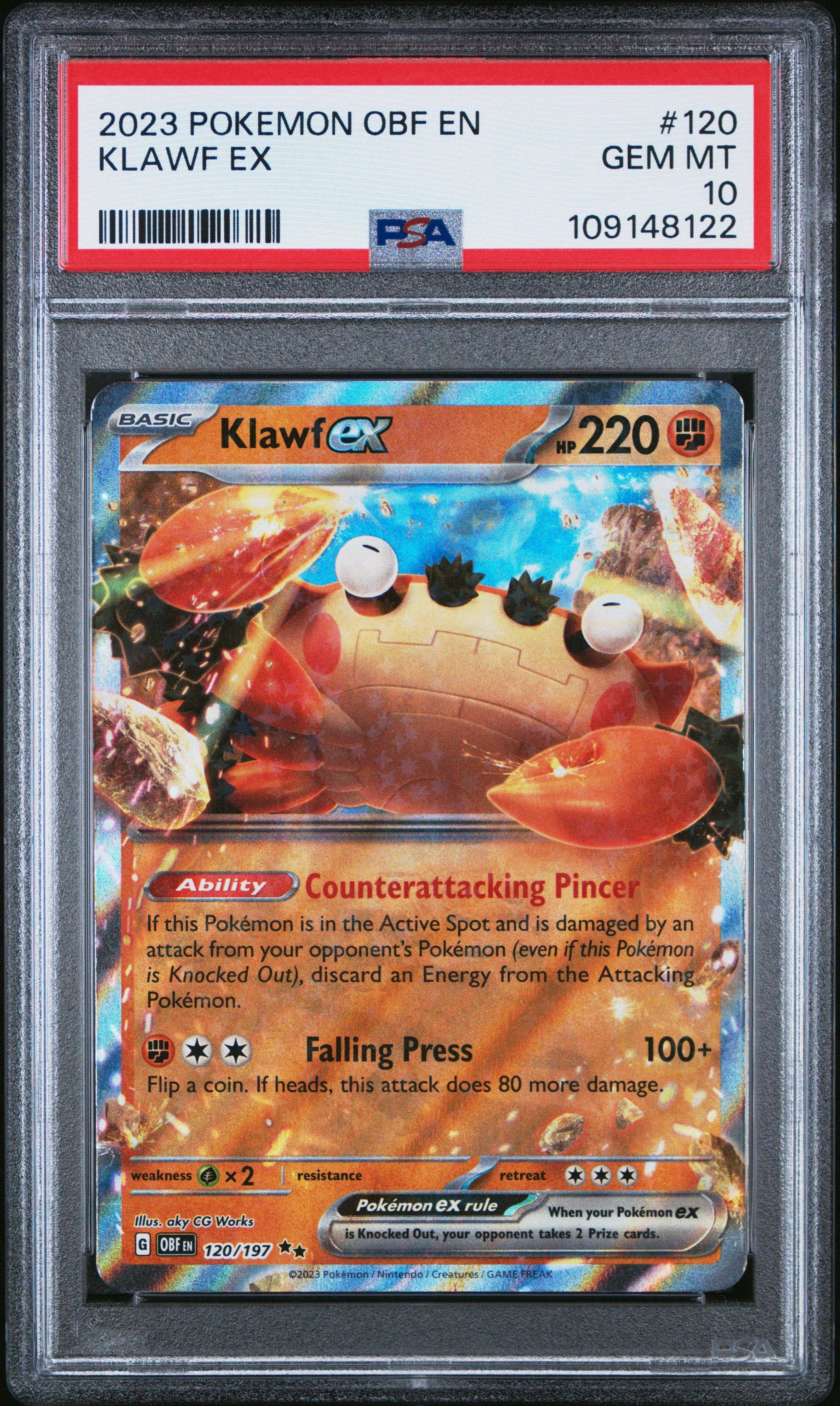 2023 Pokemon Obf En-obsidian Flames 120 Klawf Ex PSA