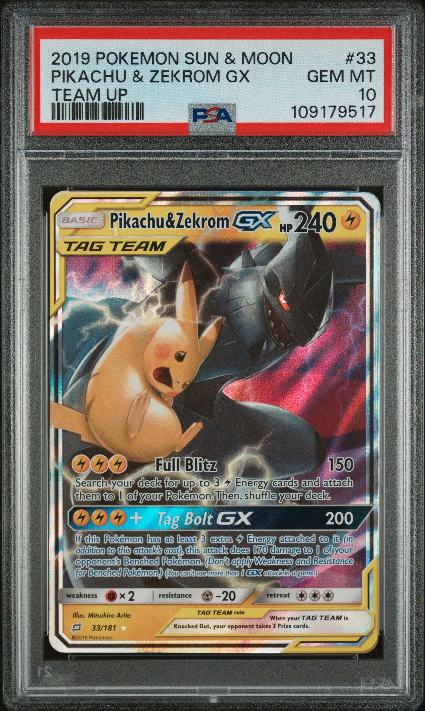 2019 Pokemon Sun & Moon Team Up 33 Pikachu & Zekrom Gx PSA 10